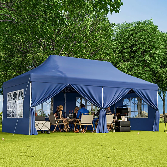 SUGIFT Blue 10-ft by 20-ft 3-Level UPF50+ 210D Oxford Pop Up Canopy Tent with 6 Sidewalls and Windows