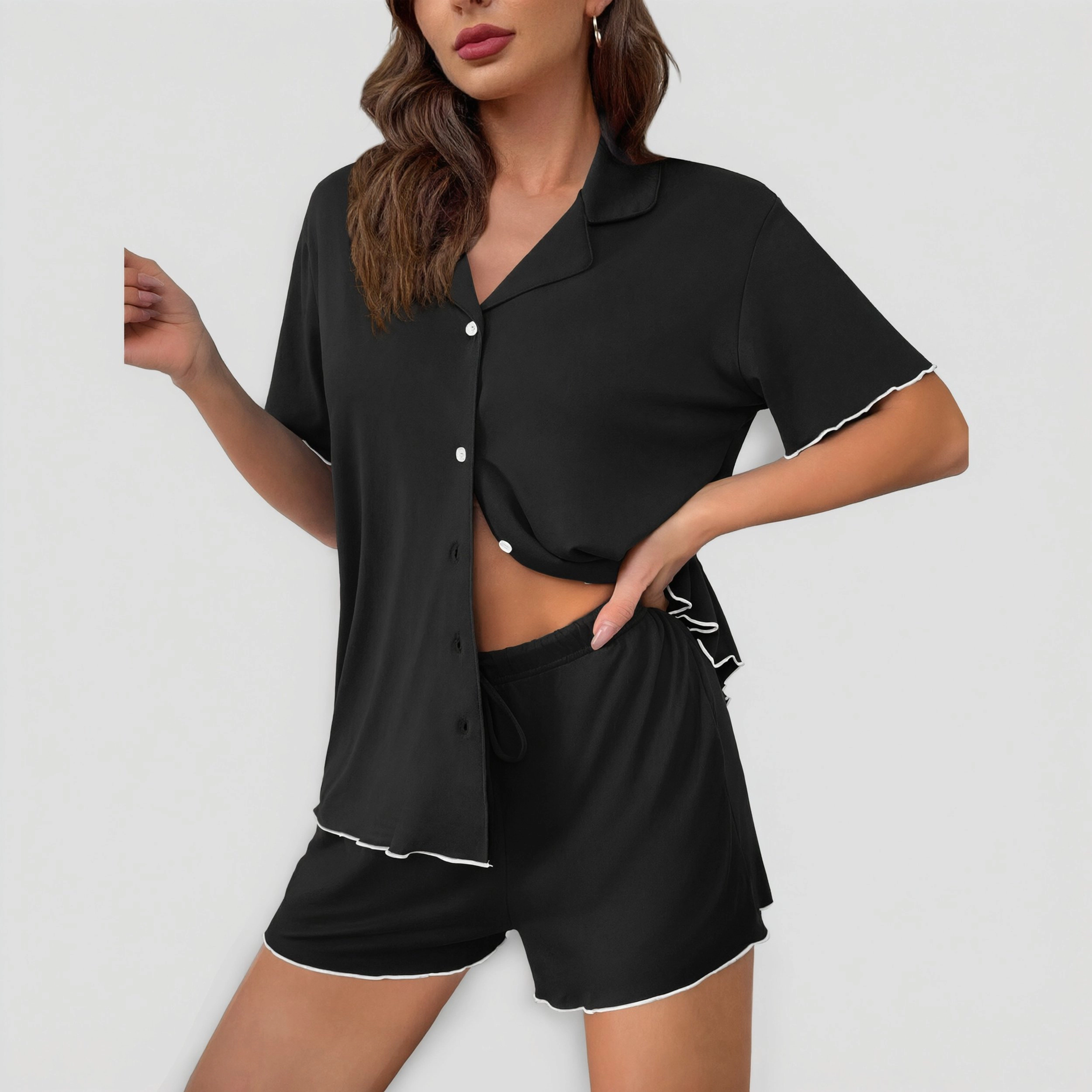 Ekouaer Womens Pajama Sets Button Up Pjs Shorts Soft Sleepwear 2 Piece Lounge for Bridal