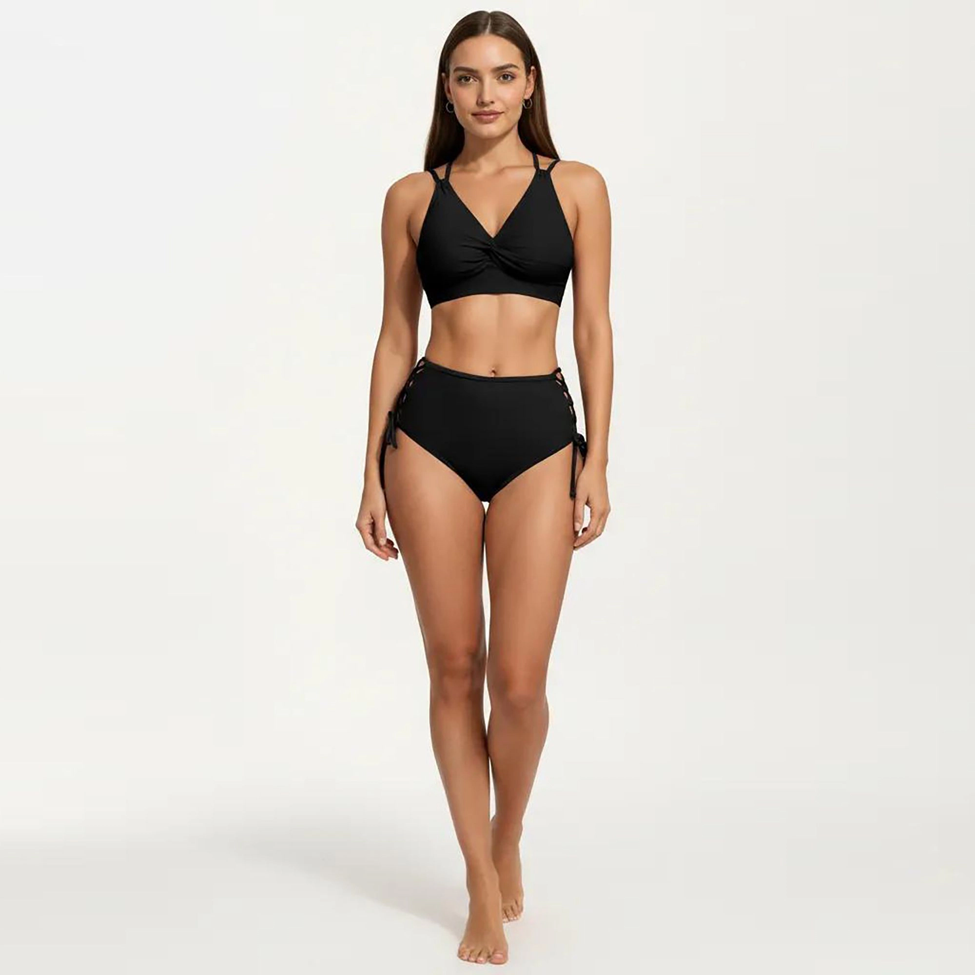 Anna-Kaci Women’s Twist Front V-Neck Bikini Set High Waisted