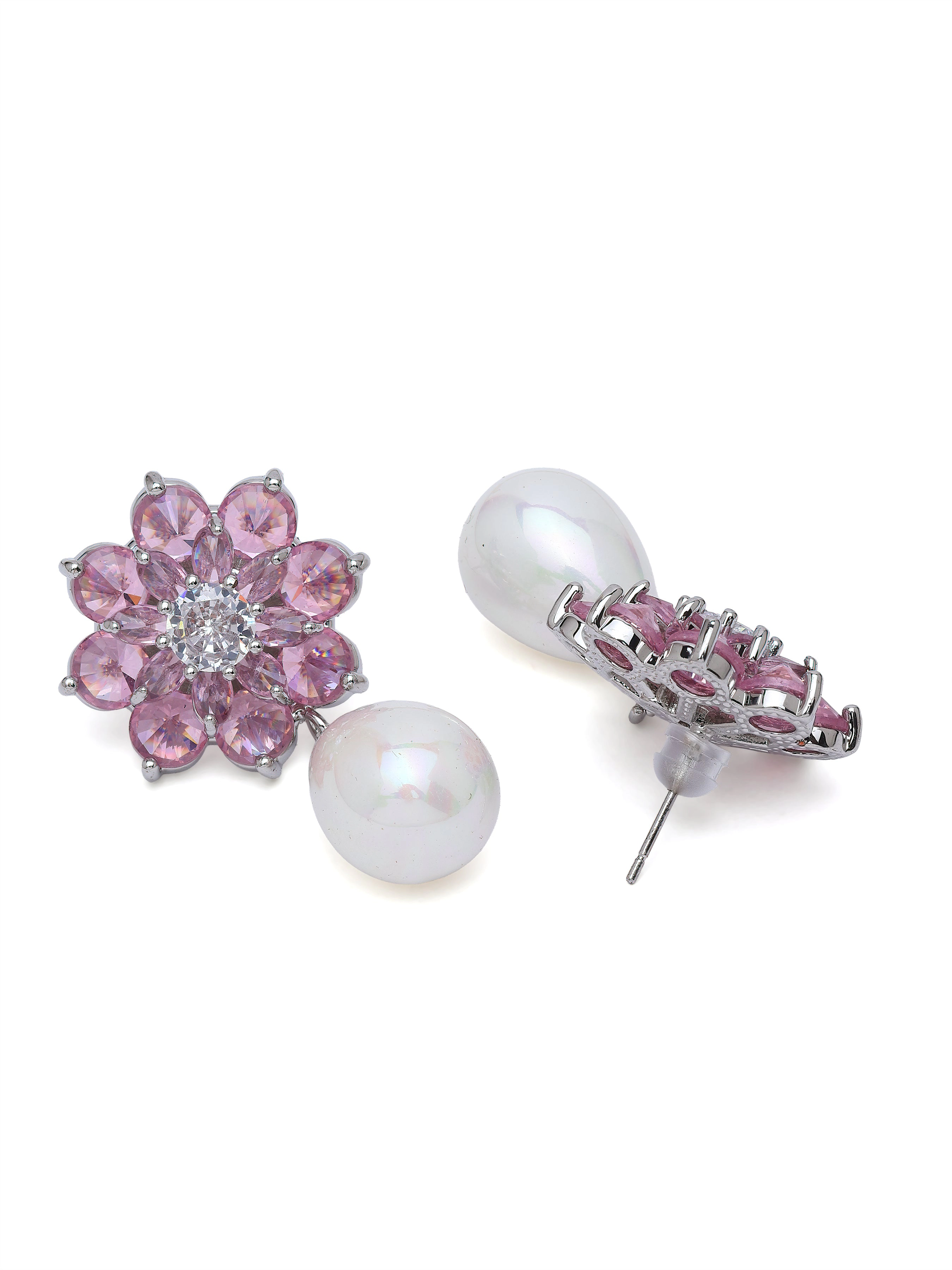 AGP PARIS Womens Floral Pearl Drop Earrings