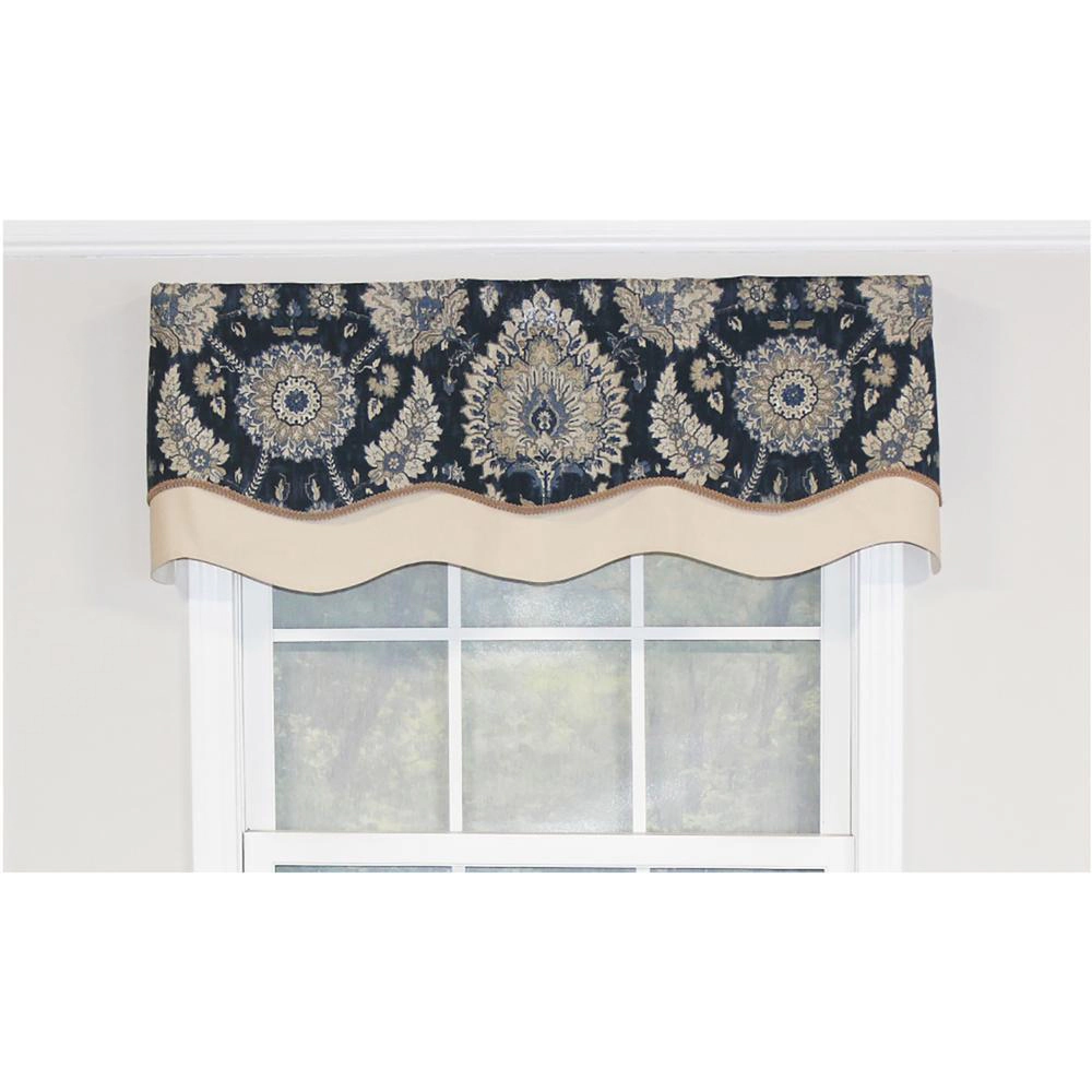 RLF Home Wakeshire Glory Valance Indigo. 3" Rod Pocket, Layered, Trimmed. 50"W X 16"L
