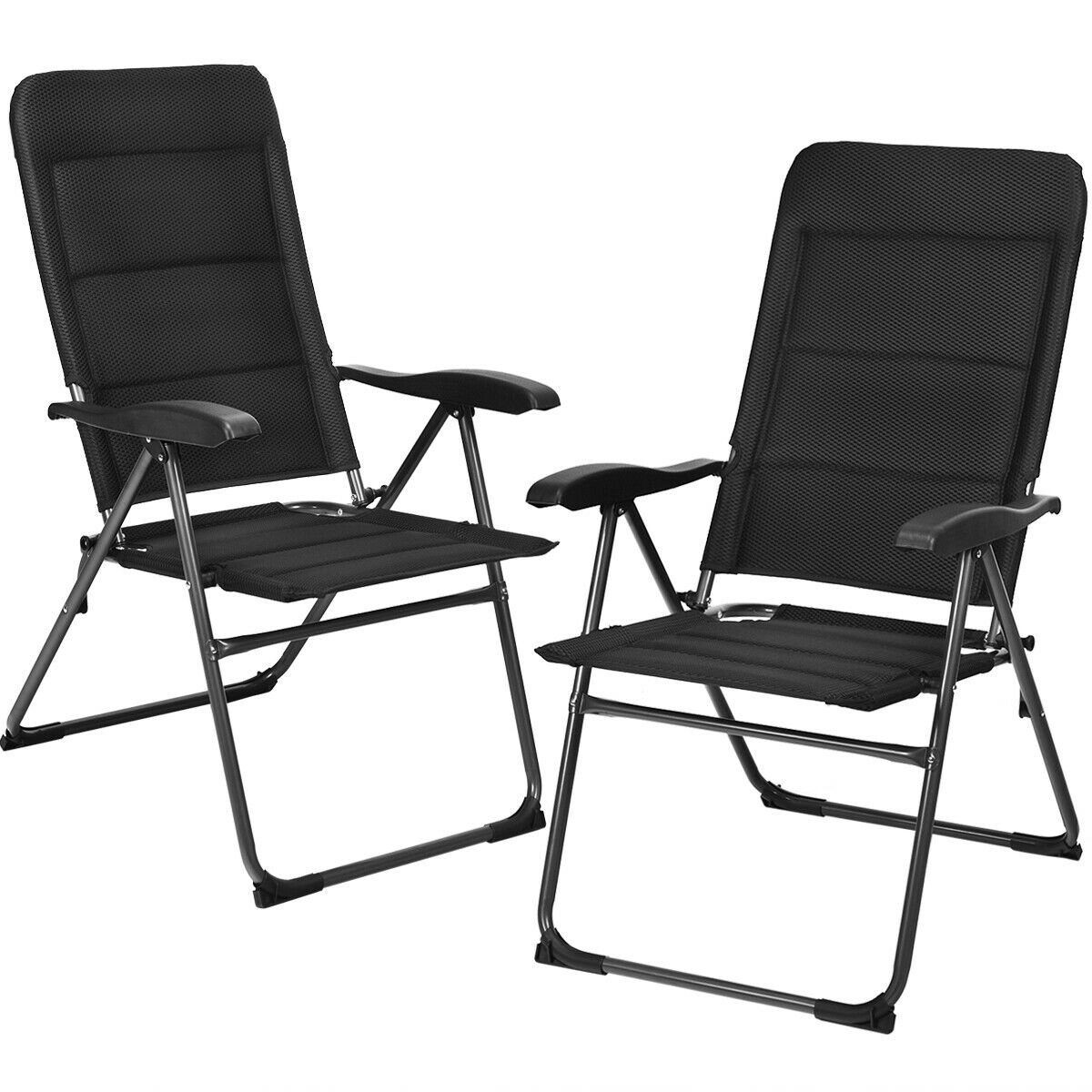 SUGIFT 2-Piece Outdoor Folding Patio Chairs with 7-Position Adjustable Backrests 300-lb Capacity Black/Gray