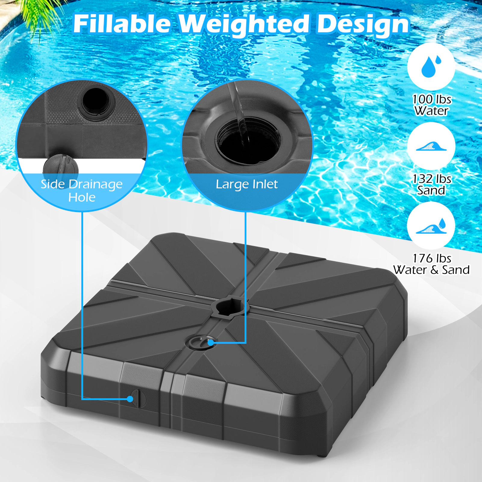 Slickblue HDPE Offset Patio Umbrella Base with Metal Cross Frame for 10 Ft Umbrellas