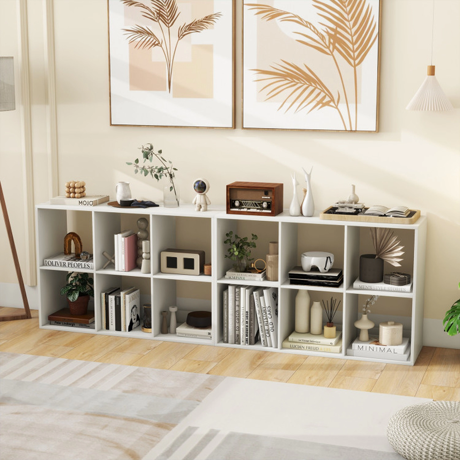 SUGIFT White 6-Cube Bookshelf with Back Guardrail and 154-lb Tabletop