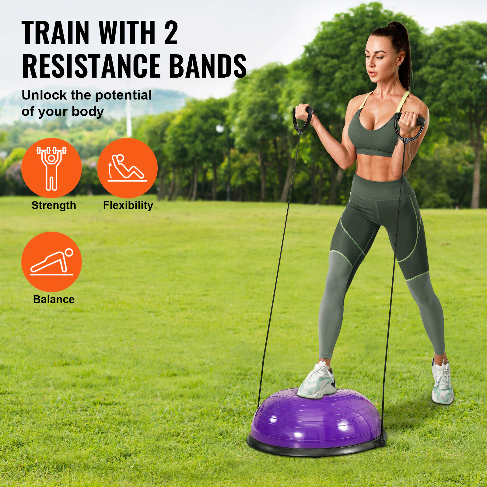 HONGGE Half Exercise Ball Trainer Balance Ball Trainer Stability Ball Yoga Ball with Resistance Bands & Foot Pump