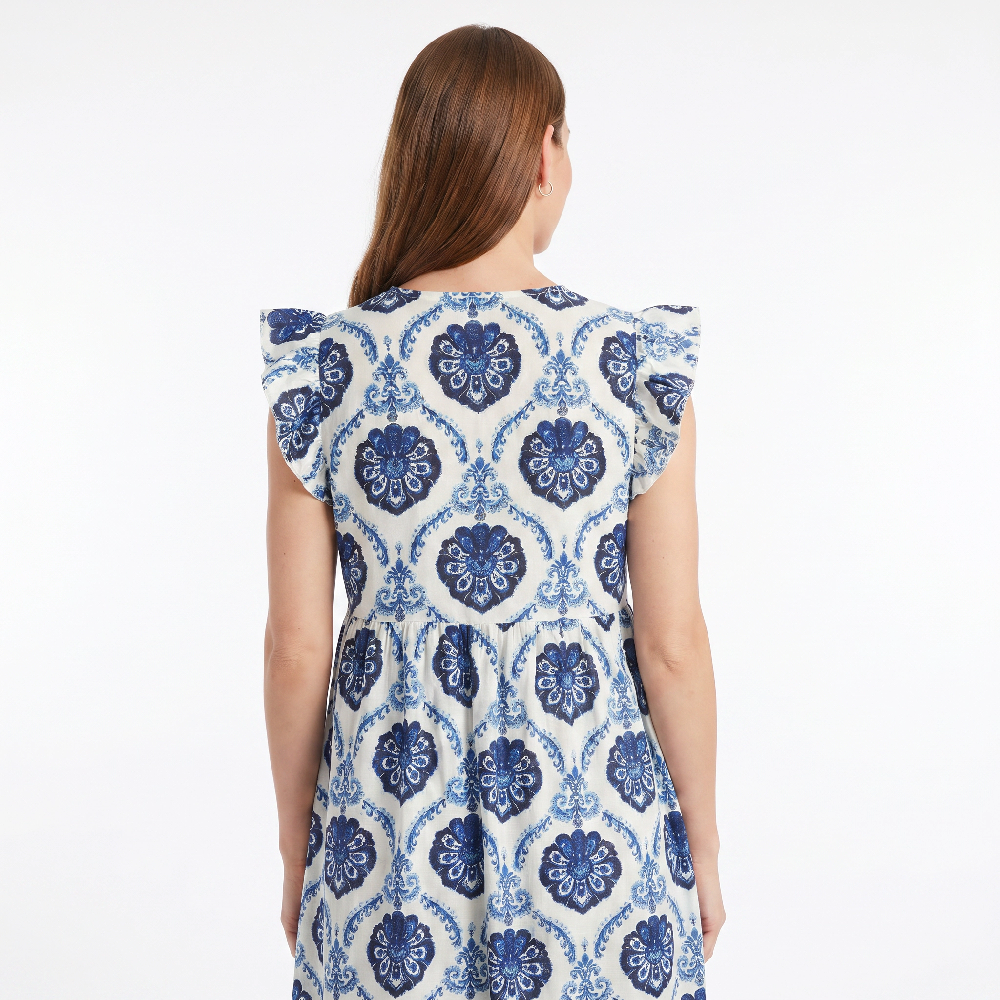 Anna-Kaci Women's V-Neck Ruffle Cap Sleeve Paisley Tiered Midi Dress