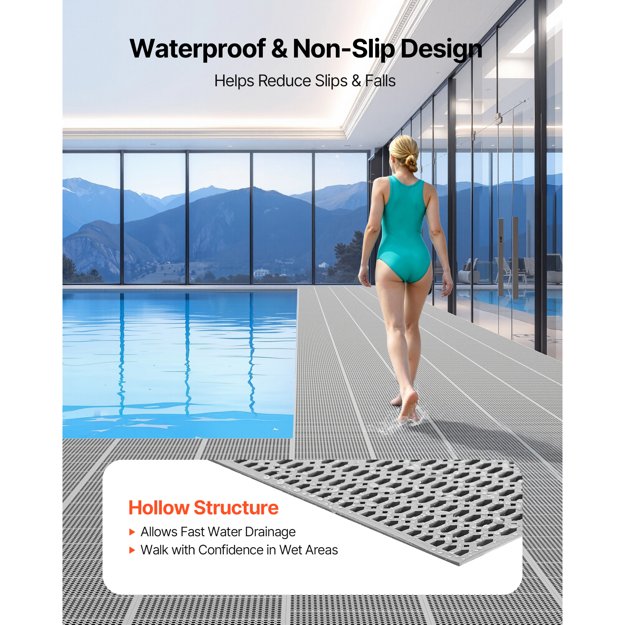 HONGGE Drainage Mat PVC Non Slip Commercial Floor Mat Wet Area Water Drain Splash Matting Hollow Doormat Roll for