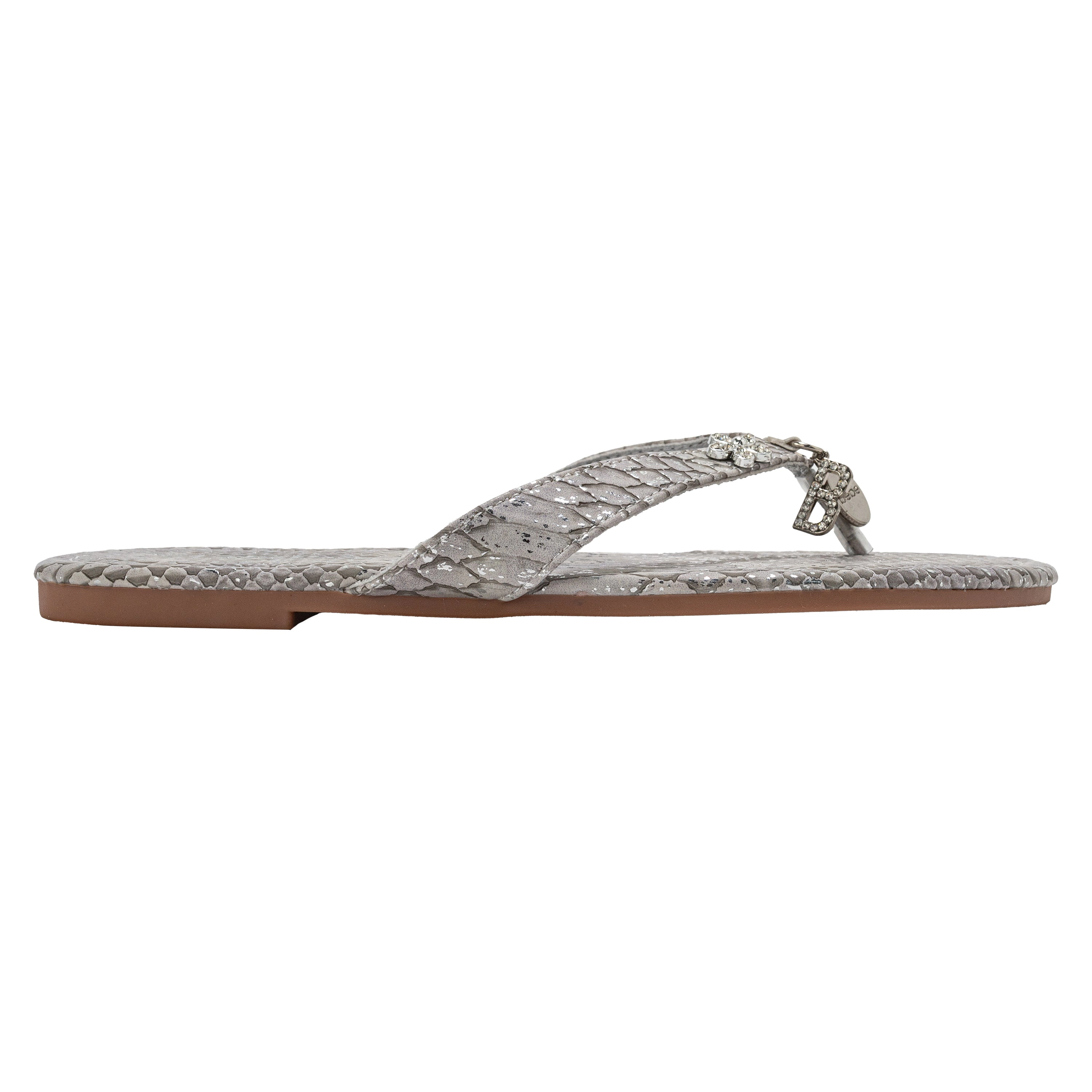 bebe Women’s Metallic Thong Sandals with Charm Detail - Flat Slip-On Summer