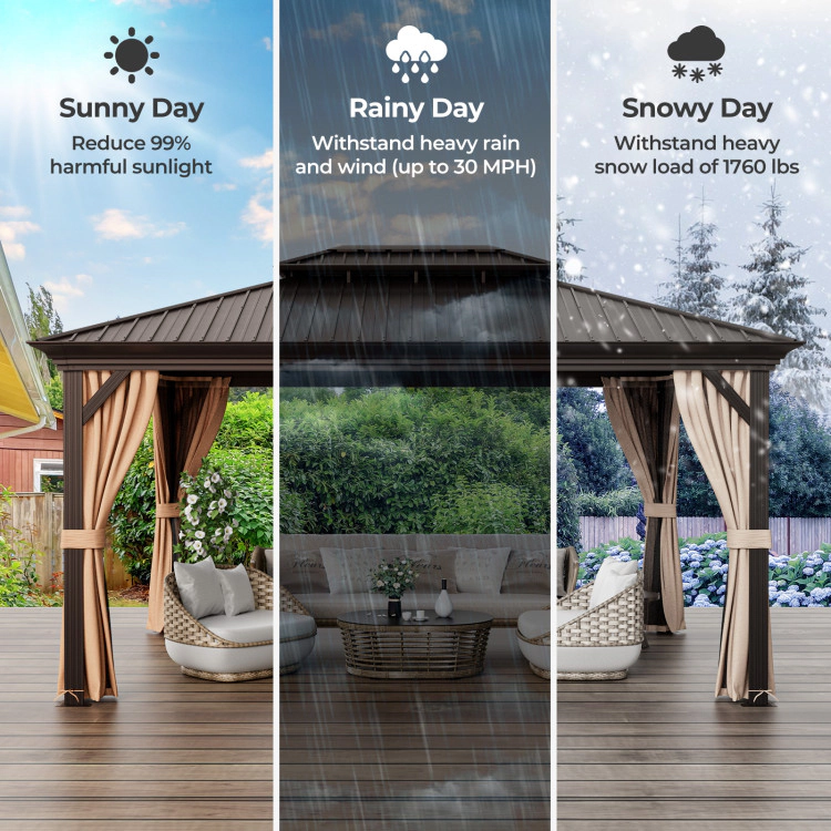 Hivvago 12' X 16' Double-Roof Hardtop Gazebo With Galvanized Steel Roof-Coffee
