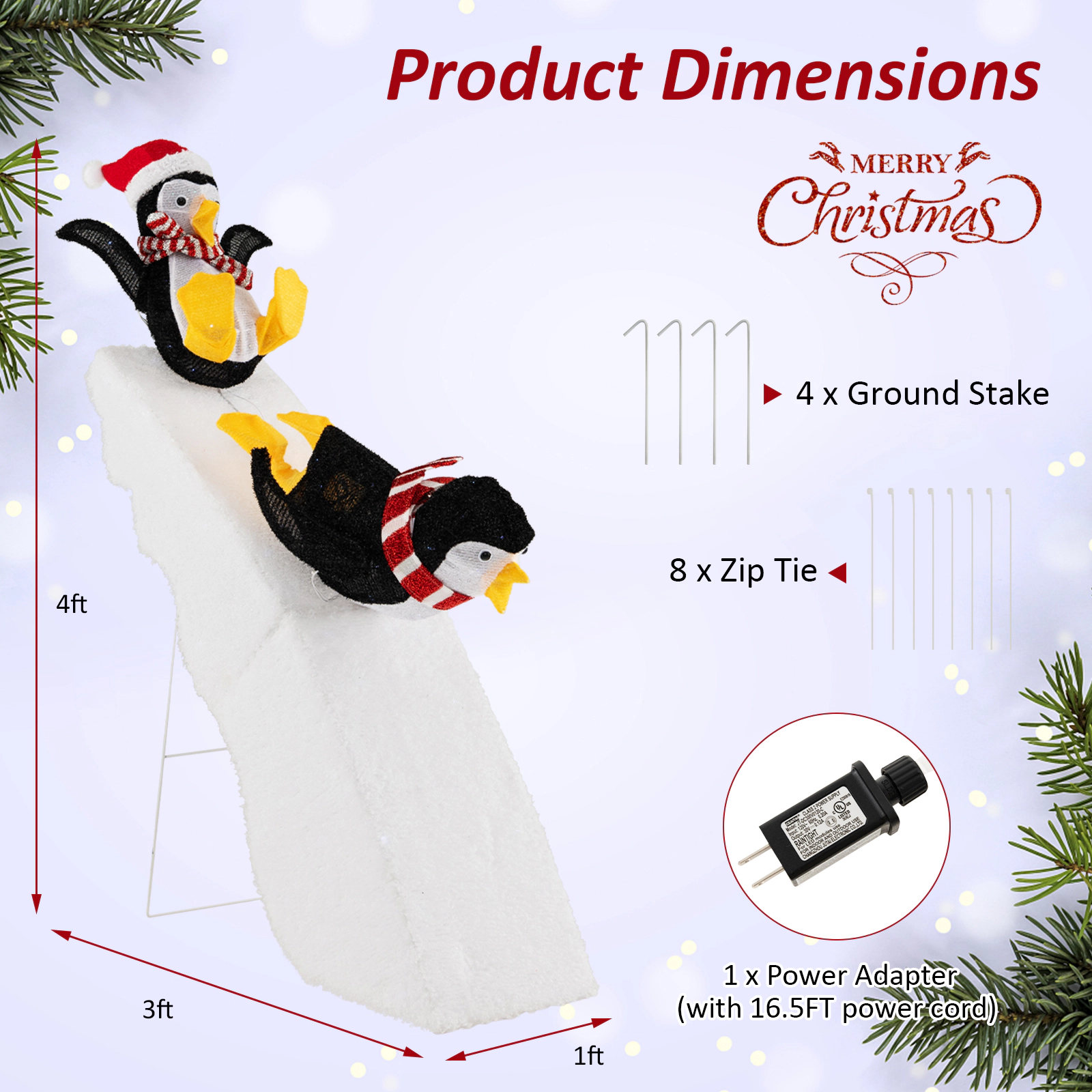 SUGIFT Lighted Black and White Christmas Penguin Yard Decoration with Snowy Slide and 130 LED Lights 3-ft W 4-ft H