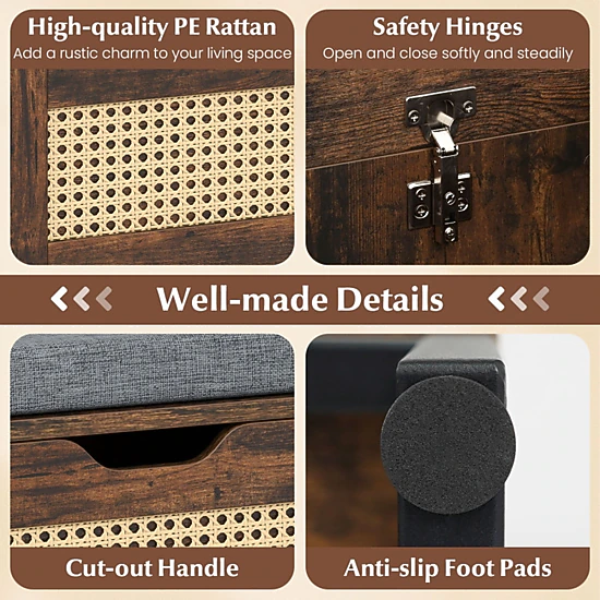 SUGIFT 39.5-in 440-lb Capacity Rattan Wicker Shoe Storage Bench with Flip Top and Padded Seat