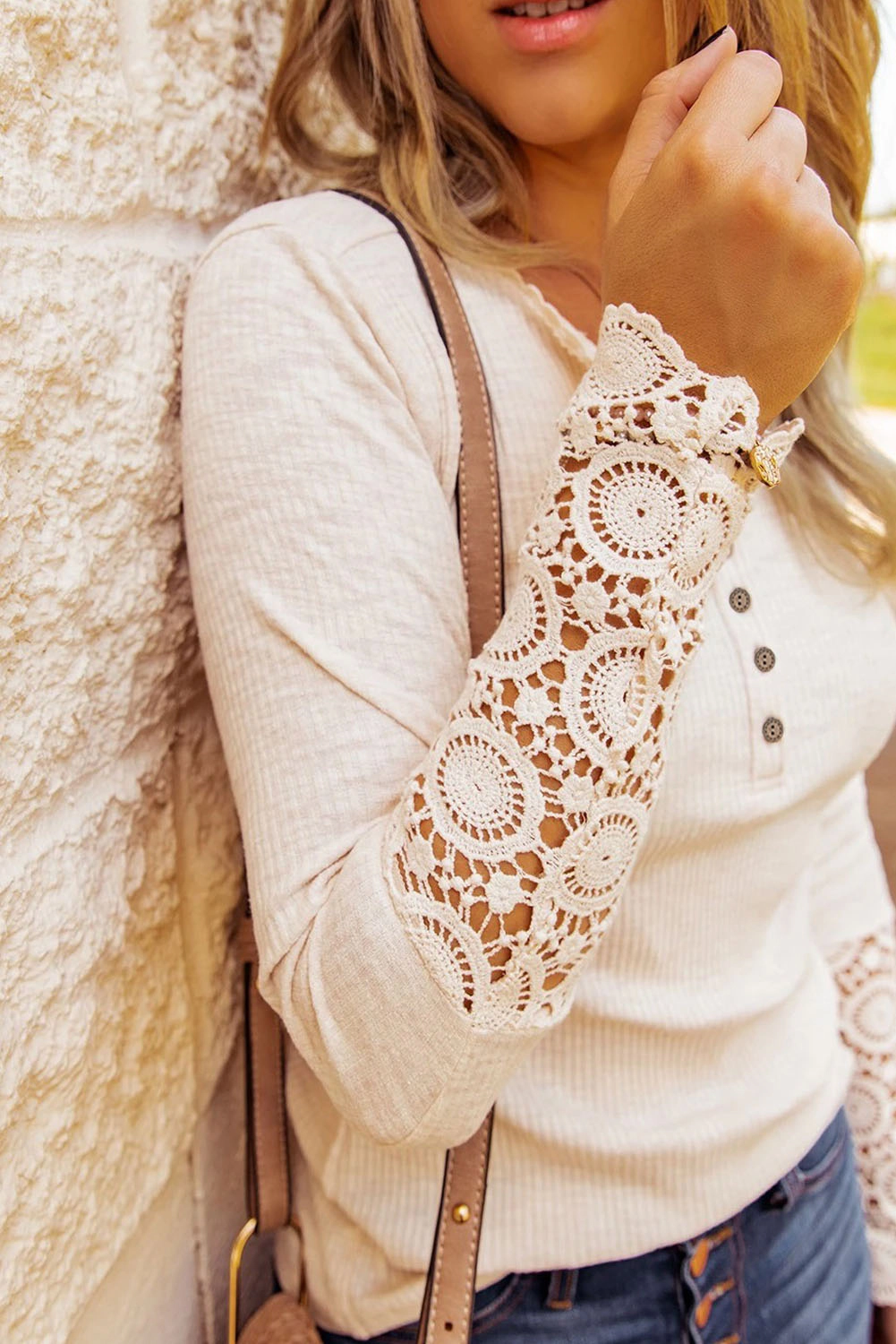 Threaded Pear Women's Denver Lace Hem Sleeve Top