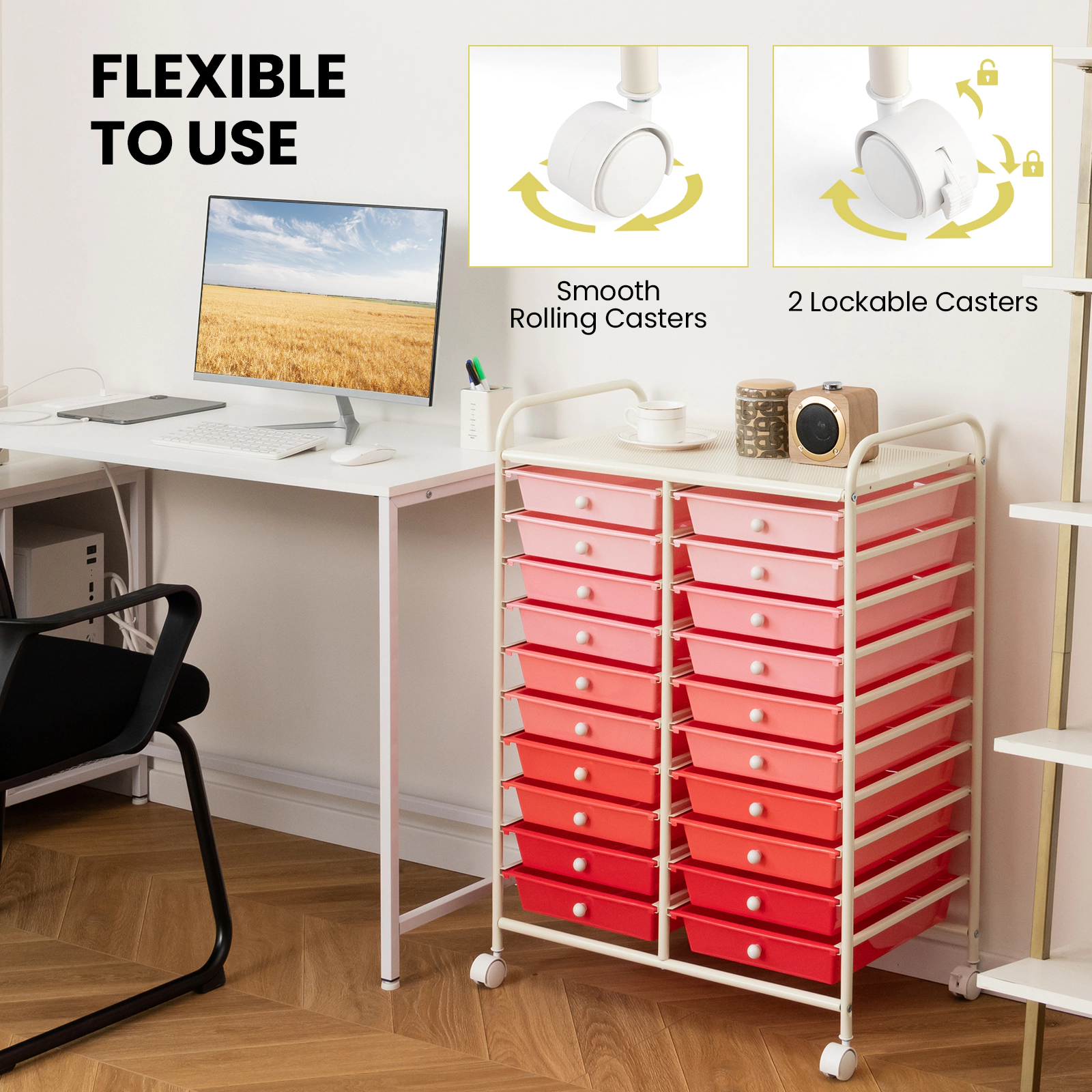 SUGIFT 20-Drawer Rolling Storage Cart Studio Organizer with Lockable Wheels