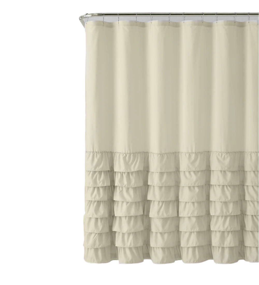 Kate Aurora Boho Chic Matelassé Ruffled Taupe Fabric Shower Curtain