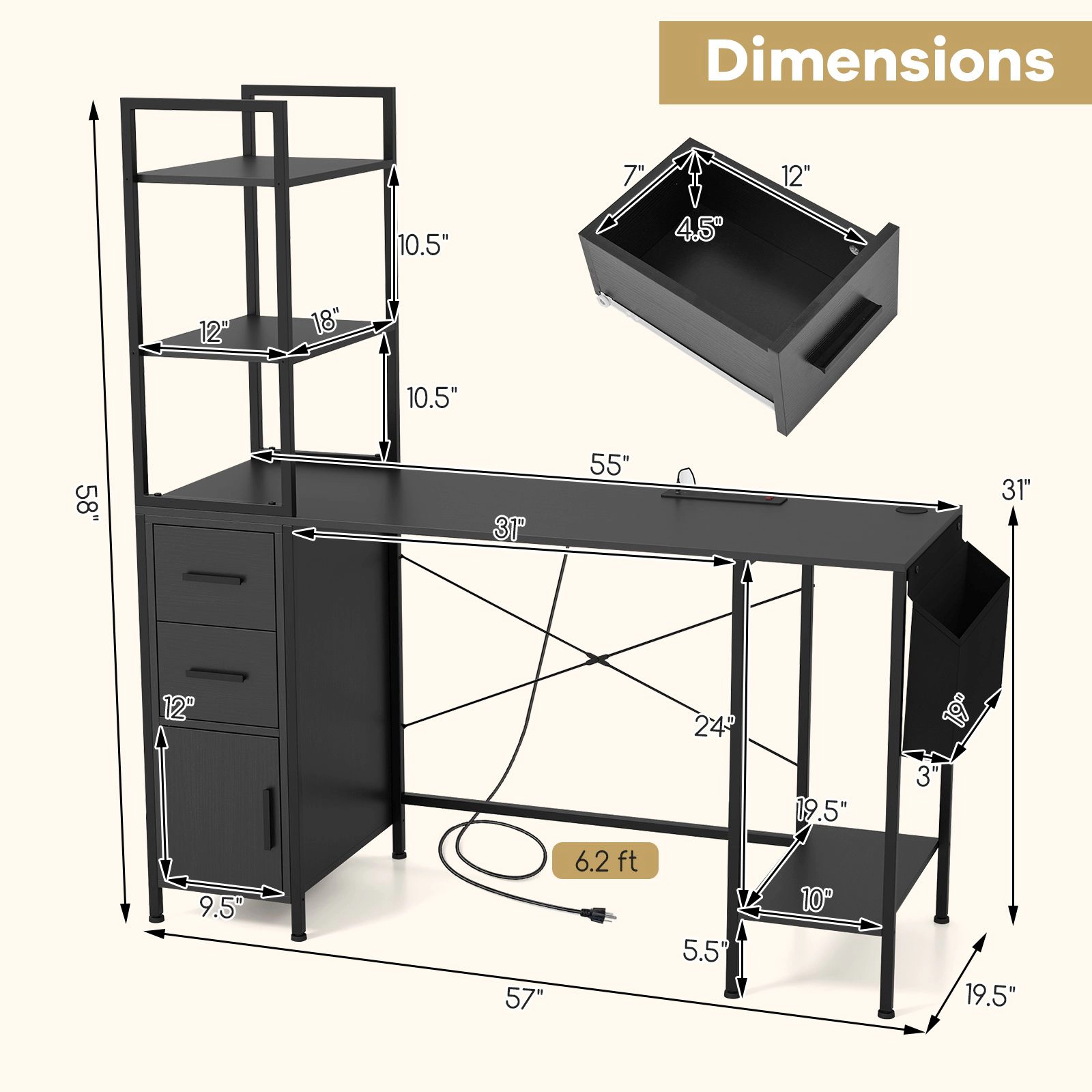 SlickBlue LED Computer Workstation with Shelves & Drawers