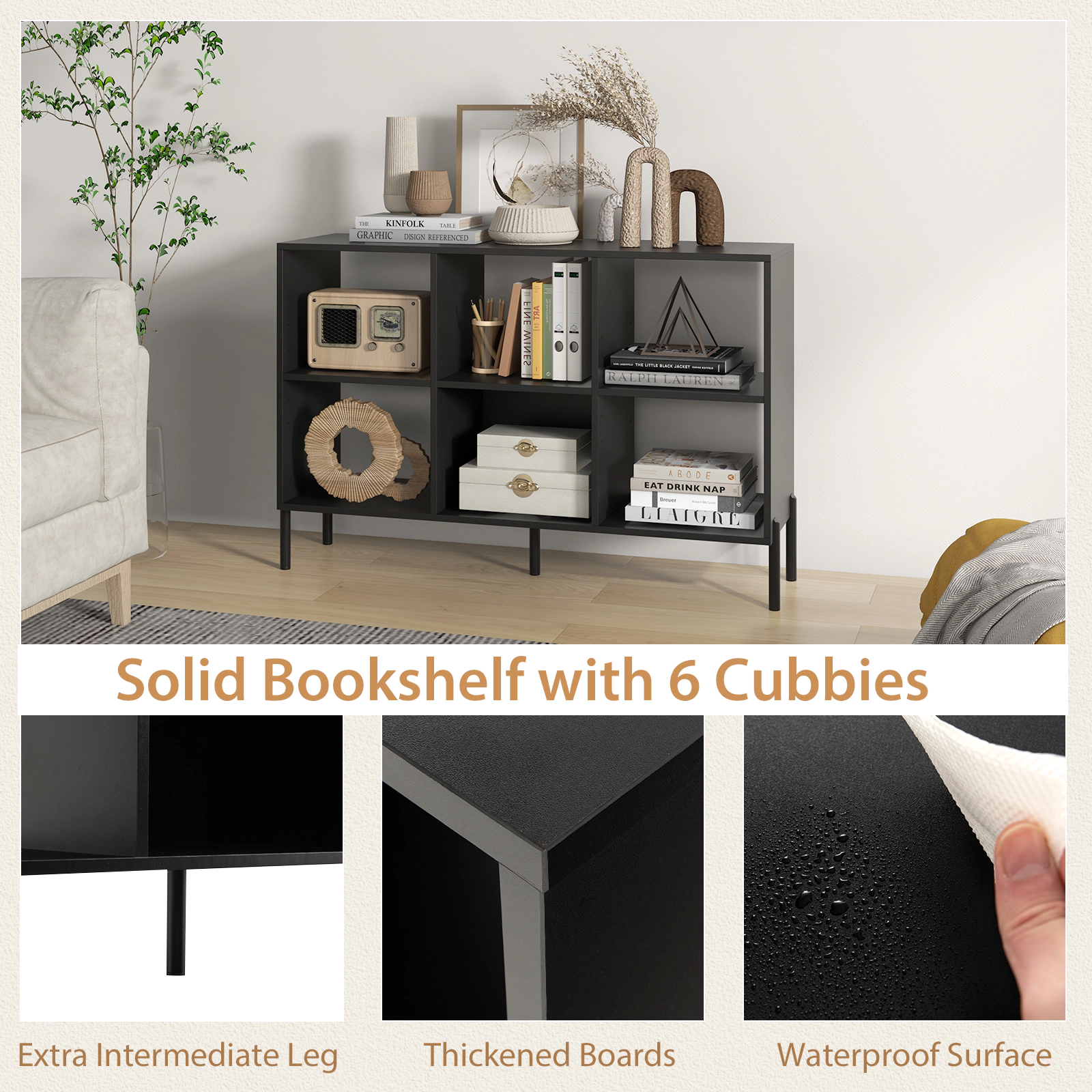 SUGIFT Open-Back Engineered Wood 3-Tier Bookshelf Adjustable Shelves 135-lb Tabletop Capacity 33-lb Cube Capacity 47