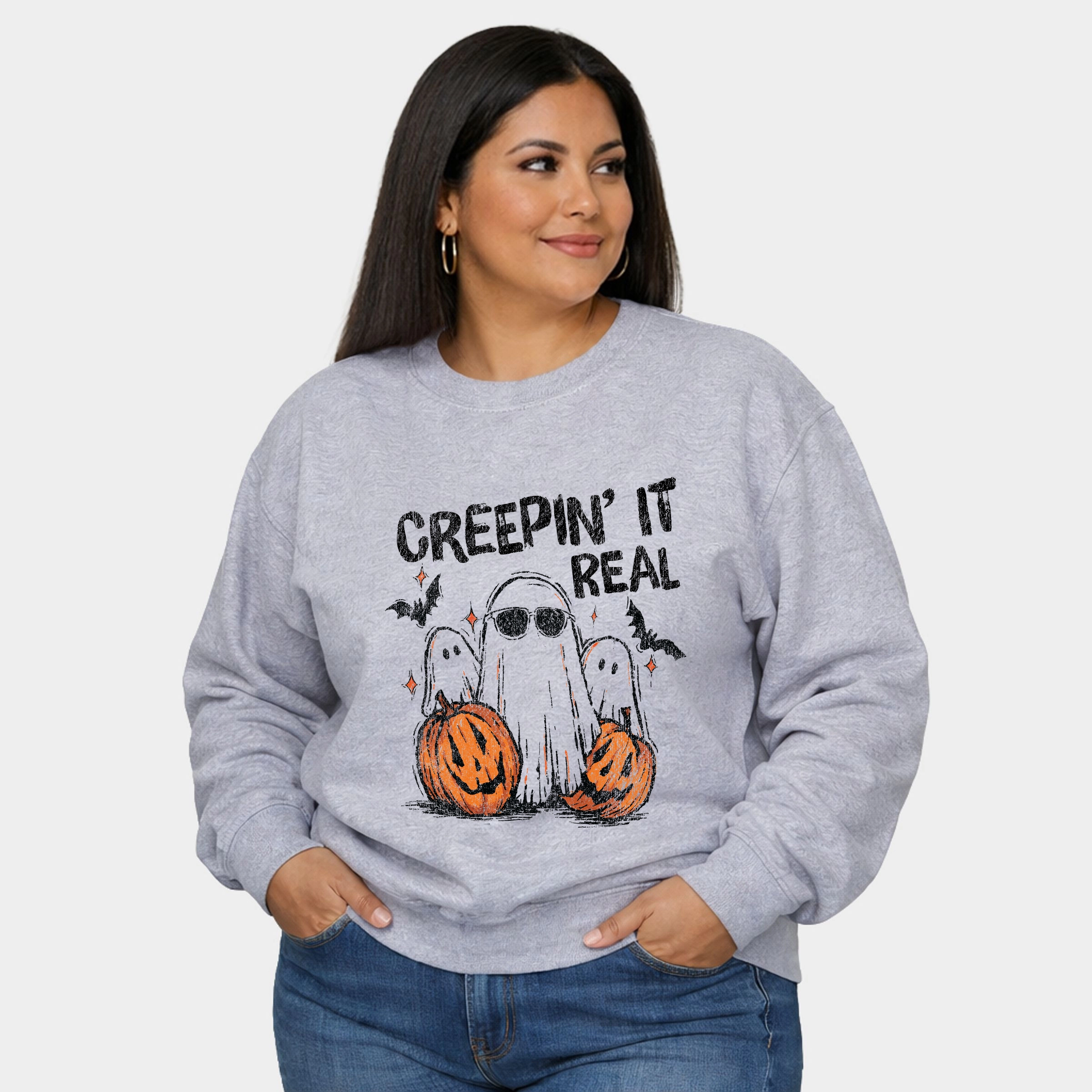 Simply Sage Market - Women's Plus Sized Graphic Sweatshirt Creepin it Real Ghosts