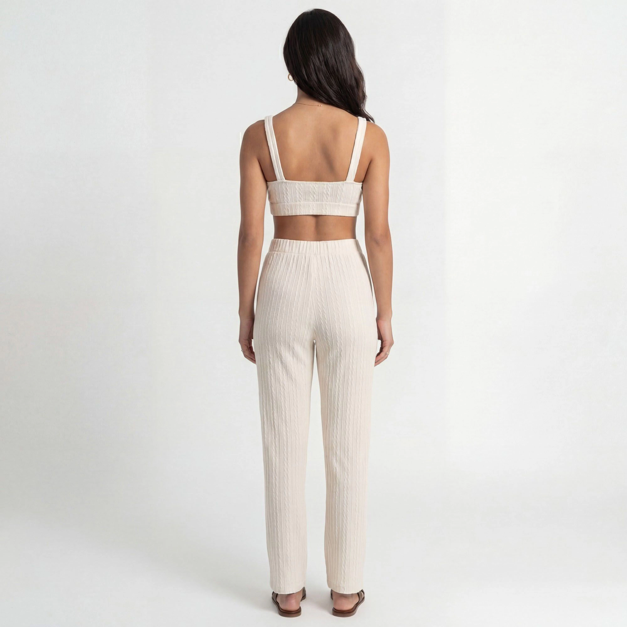 Anna-Kaci Women's 3-Piece Pajama Set with Textured Woven Knit Bra Top Open Cardigan and High Waist Pants