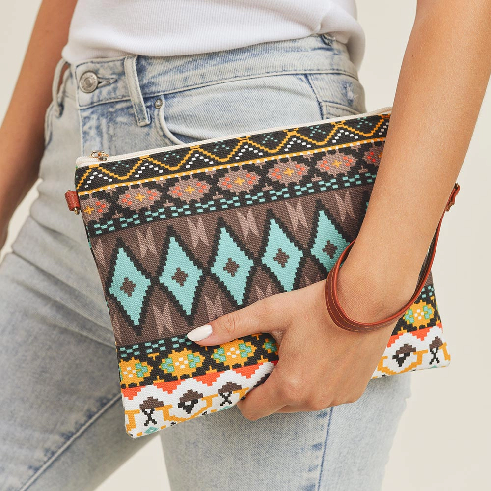 Fashnzfab Aztec Patterned Wristlet Clutch / Crossbody Bag