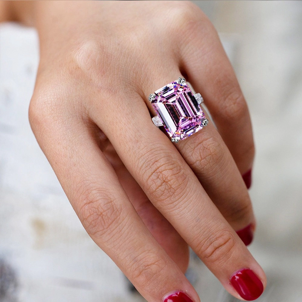 Gorgeous Elegant Long Rectangular Zirconia Engagement Ring for Women