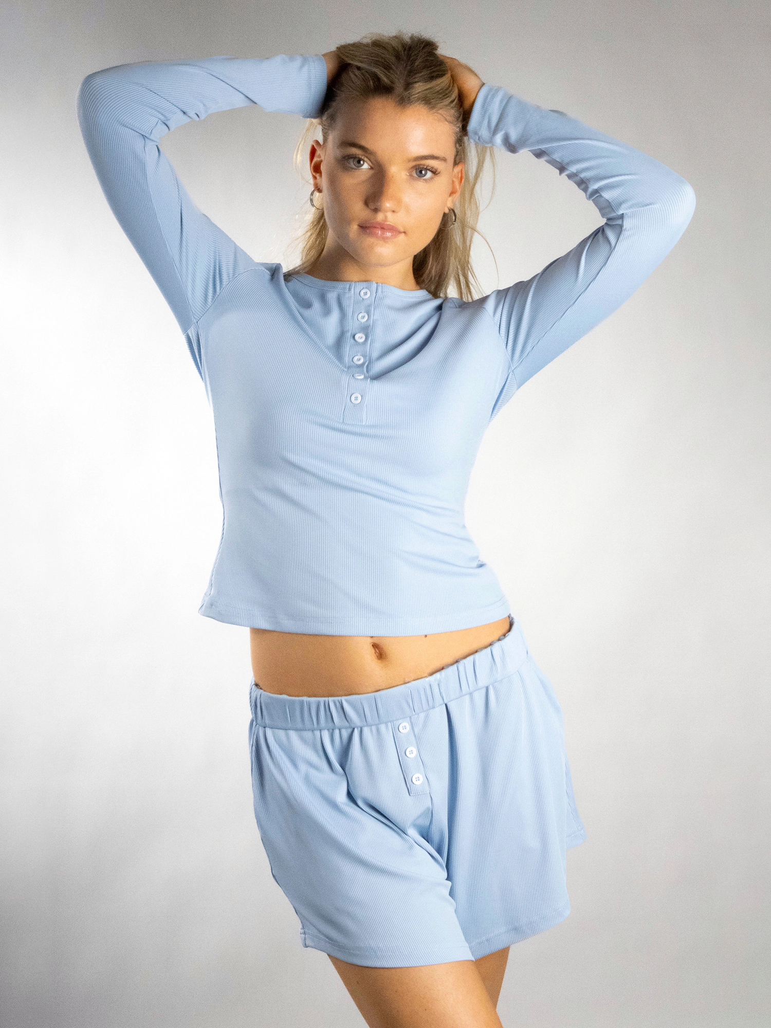 JESS by Meiko Women's Casual Cozy Henley Top and Short Set