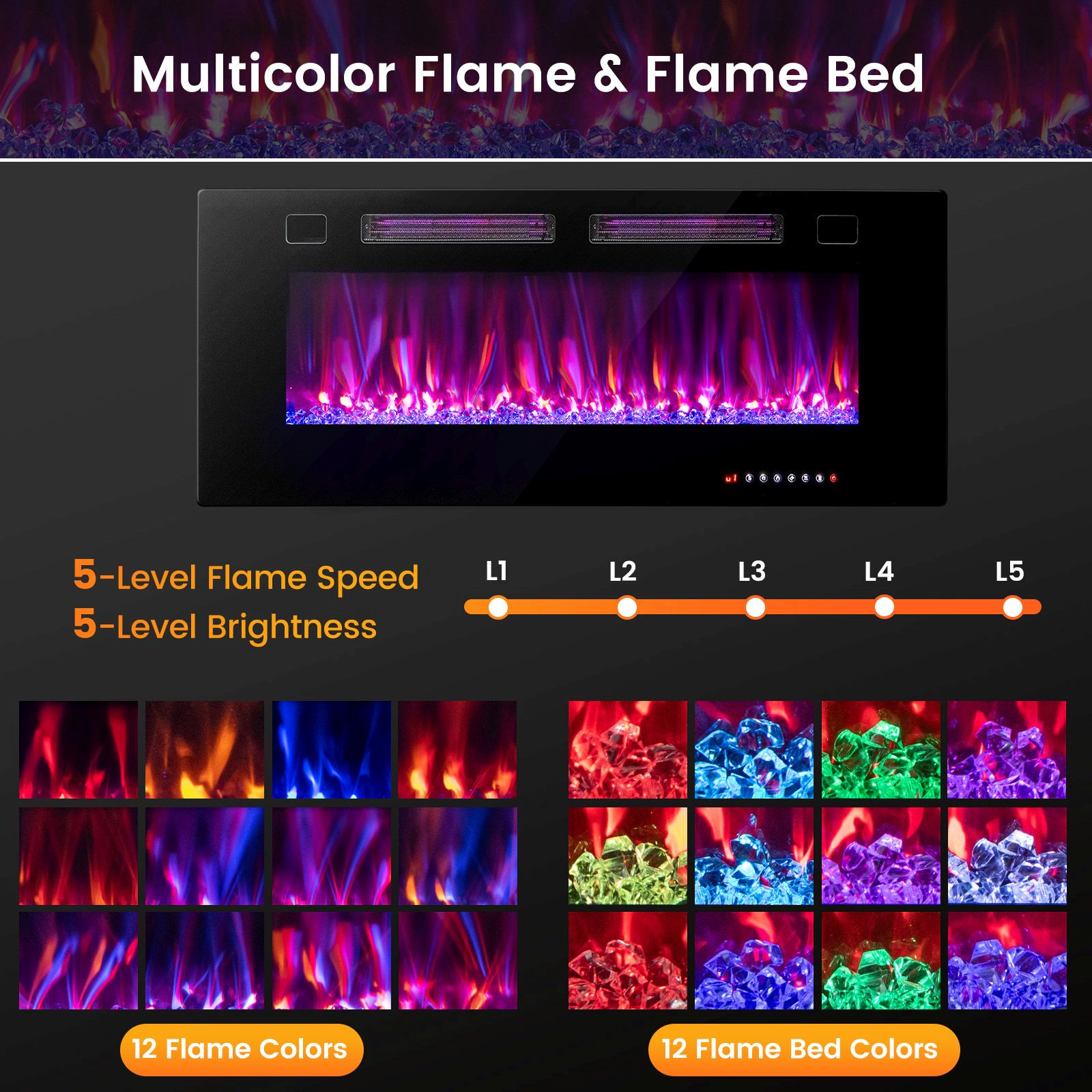 SlickBlue Electric Fireplace Heater, 42/50/60 Inch Recessed Wall Mount, 5100 BTU, Alexa Voice & App
