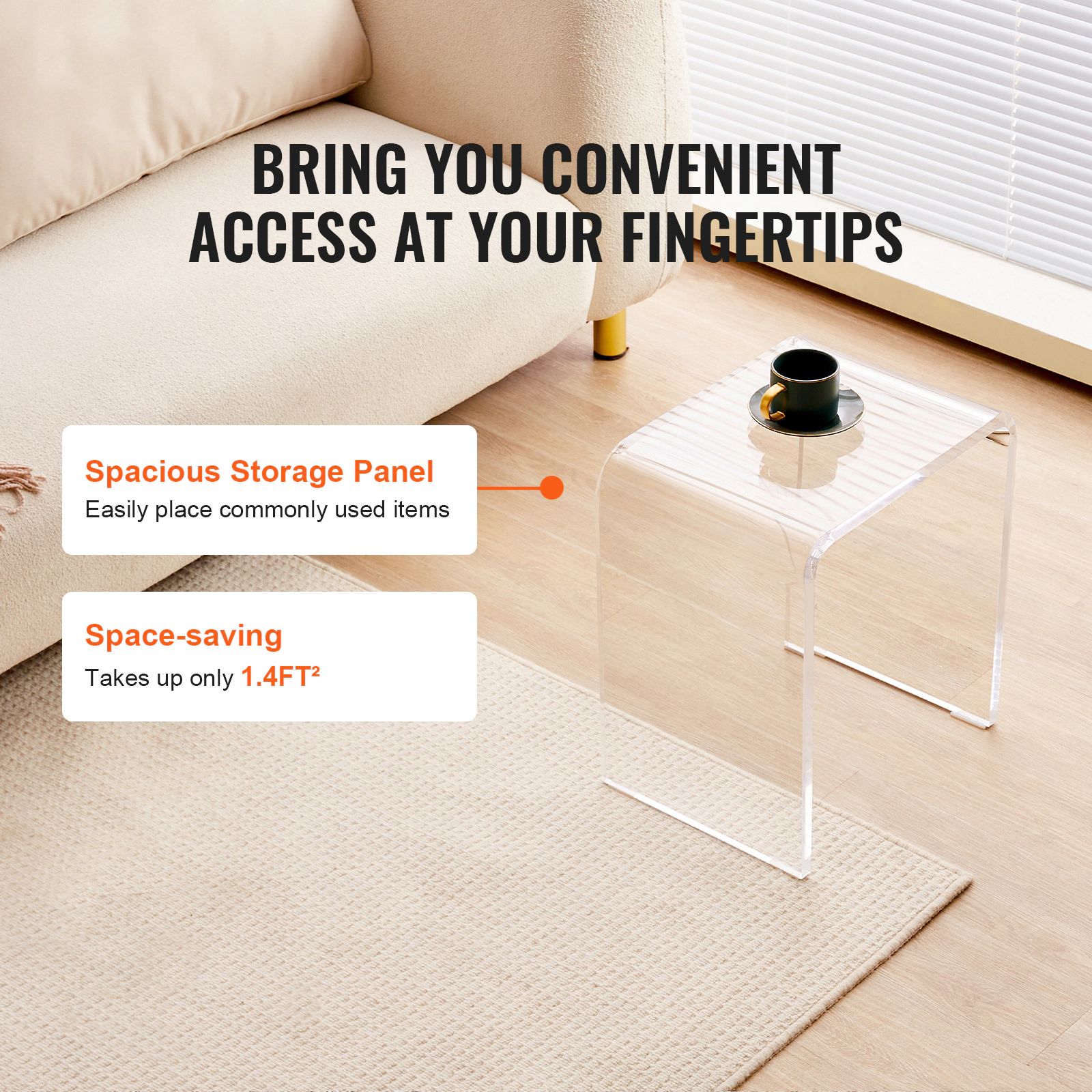 HONGGE Acrylic Table Acrylic End Table Clear Acrylic Side Table for Drink Food Snack used in Living Room Bedroom and