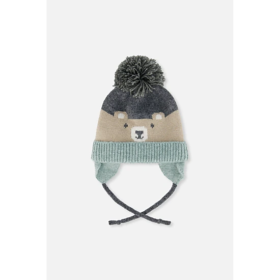 Deux par Deux Boys Winter Knit Hat with Teddy Bear Face and Ears