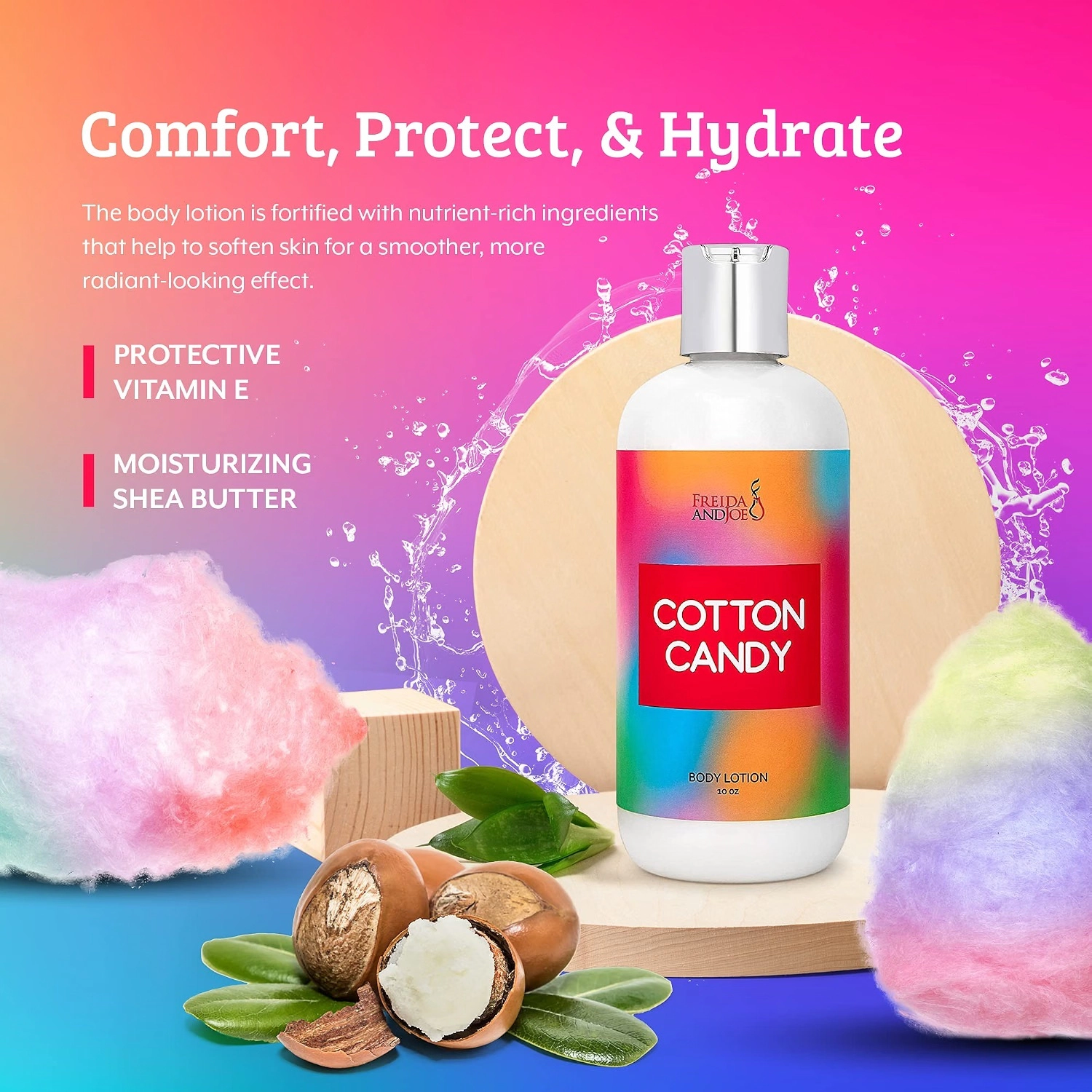 Freida and Joe Womens Cotton candy Fragrance Deep Moisturizing Body Lotion in 10oz Bottle