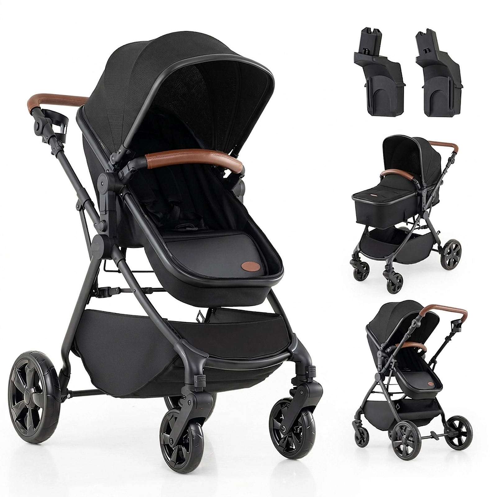 SUGIFT Black 33-lb Capacity 2-in-1 High Landscape Convertible Baby Stroller with Car Seat Adapters