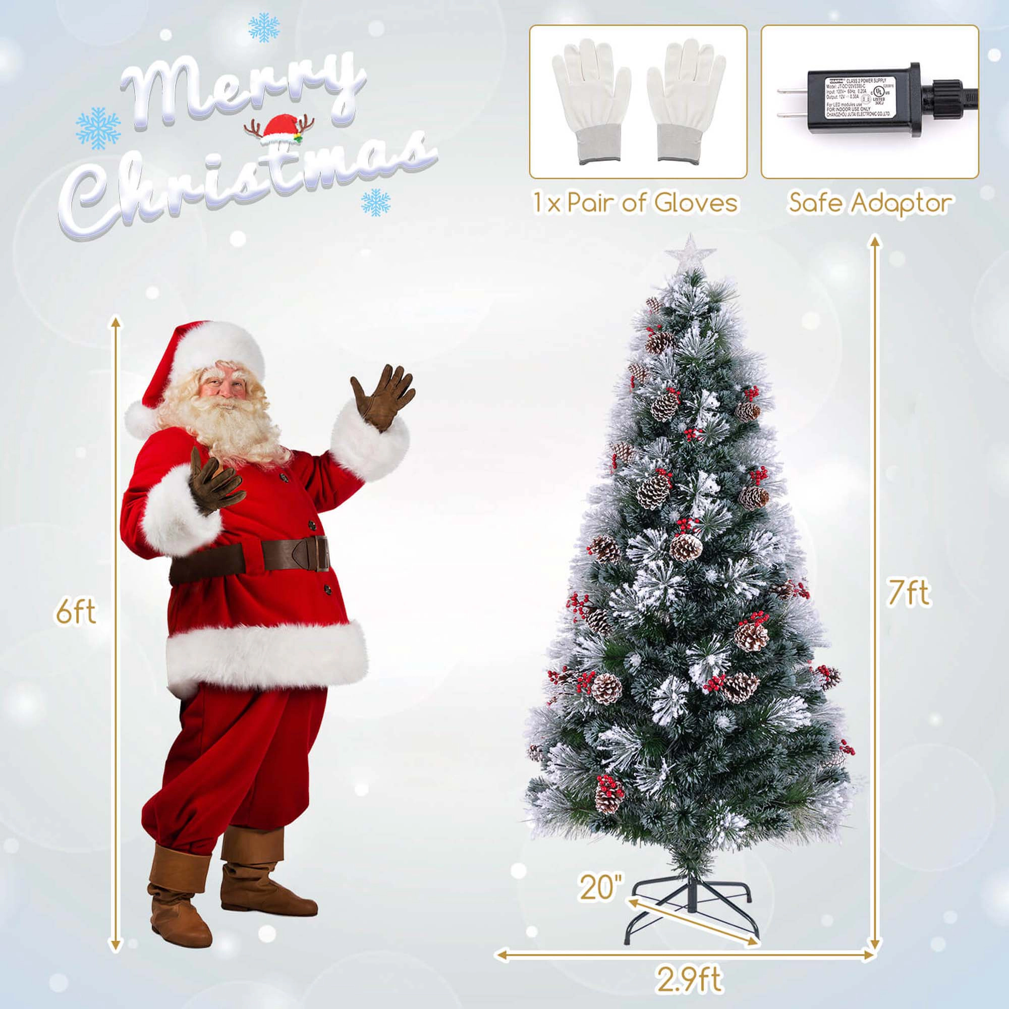 Costway 6 FT Flocked Christmas Tree Artificial Xmas Tree with 220 Branch Tips &Pine Needles