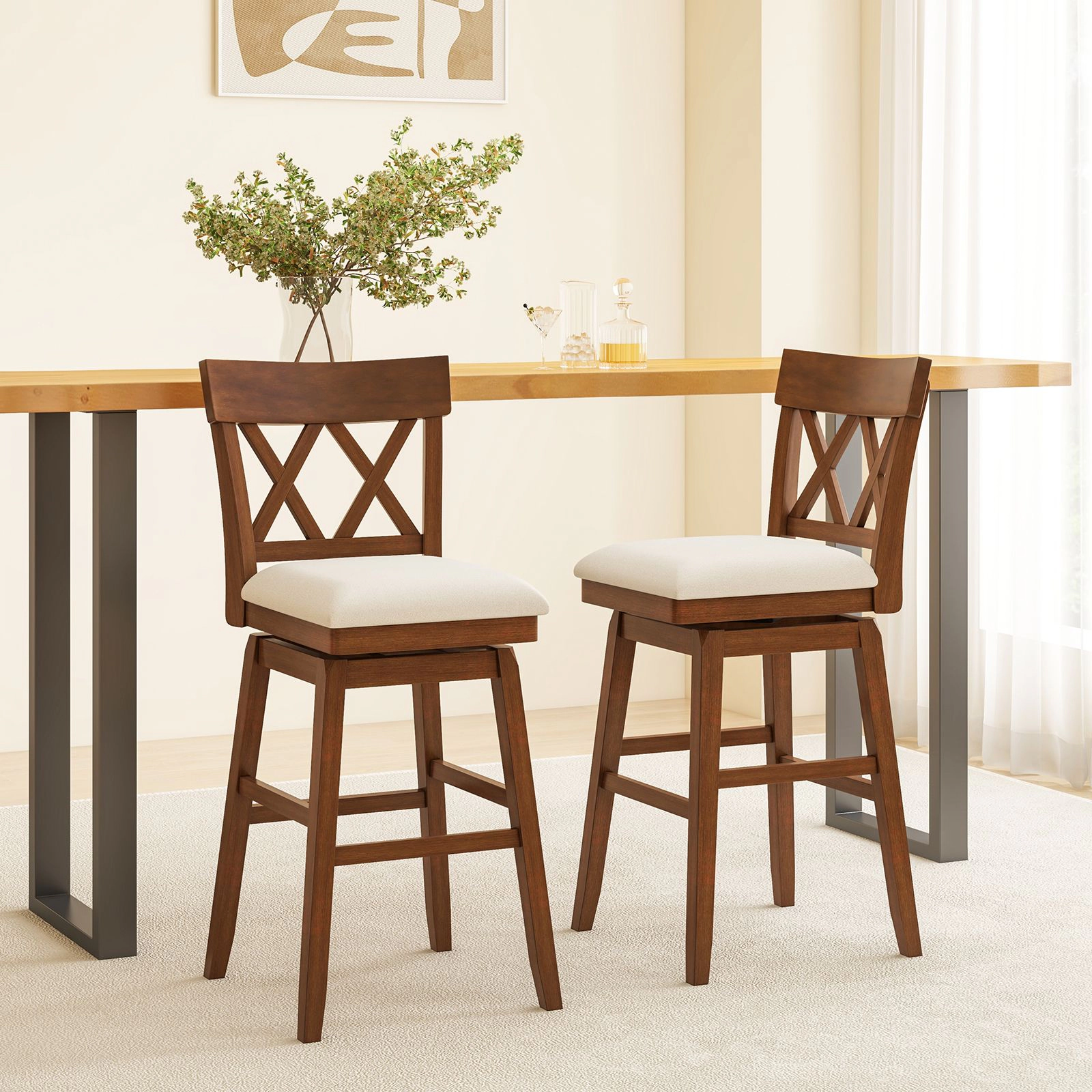 SlickBlue 31 Inch Upholstered Swivel Bar Stool with Backrest