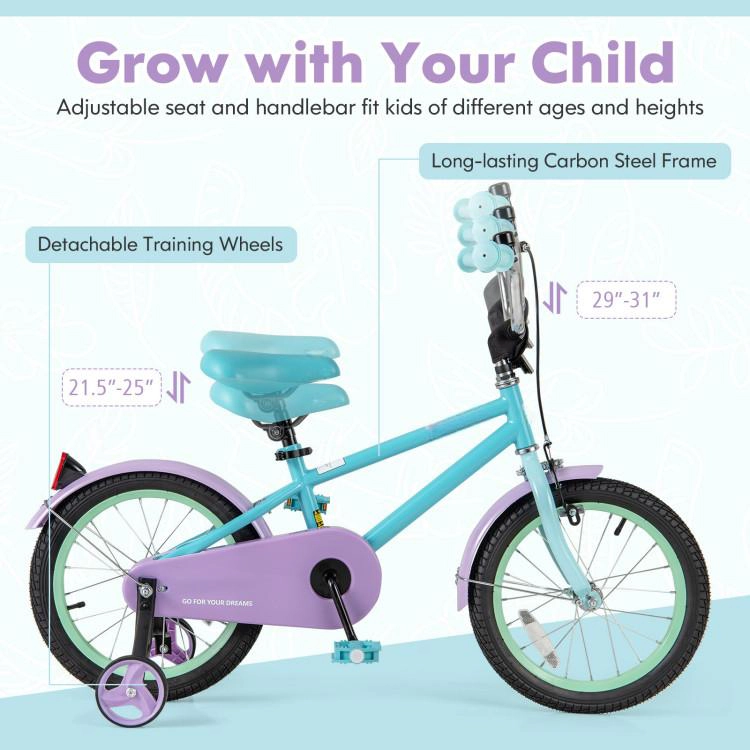 SUGIFT Blue Adjustable Handlebar Saddle and Training Wheels Kids Bike