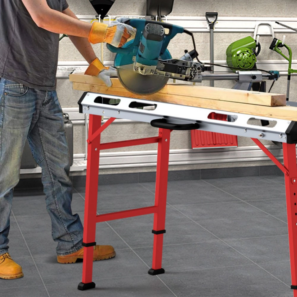 SUGIFT 7-Level Adjustable Galvanized Top 2 Bar Clamps Folding Welding Table 42-in x 21-in 1000-lb Capacity Silver