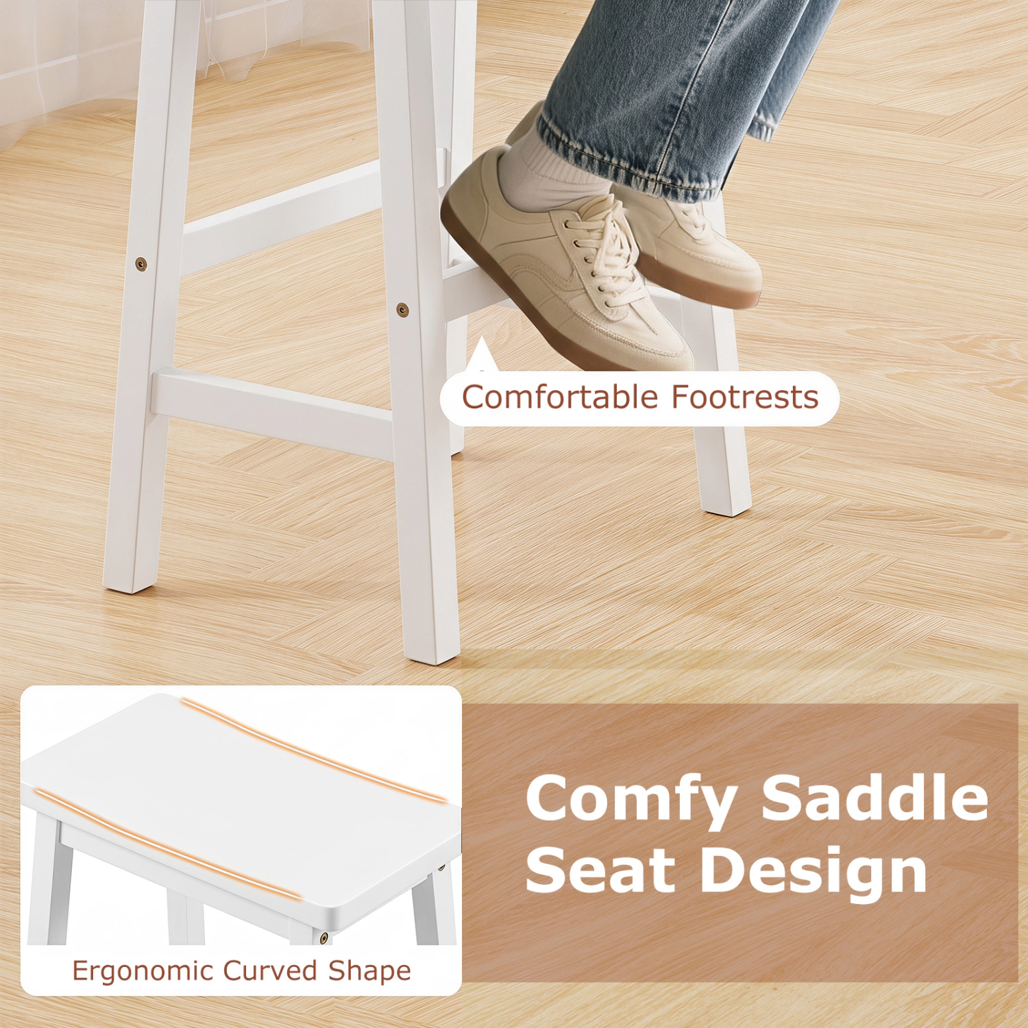 LJG 29" Set of 2 Saddle-Seat Counter Height Stools with Curved Seat and Footrests