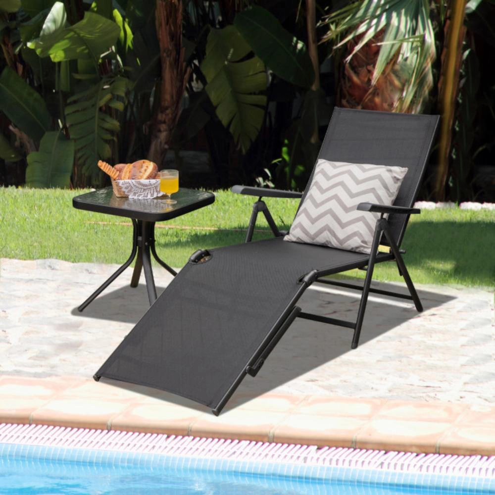 Hivvago Patio Foldable Chaise Lounge Chair with Backrest and Footrest