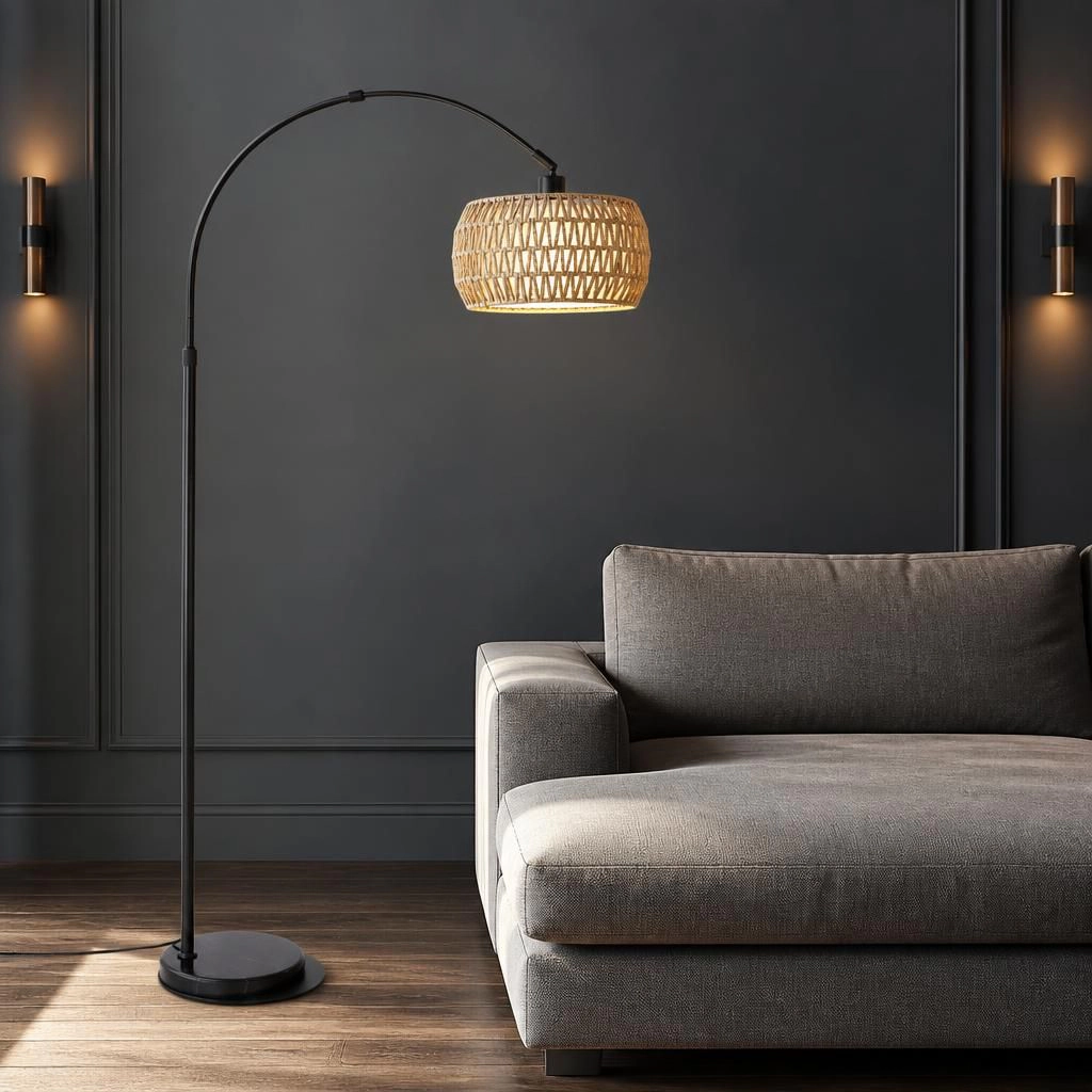 ELEMENT ACE Handwoven Rattan Metal Flush Mount Ceiling Light