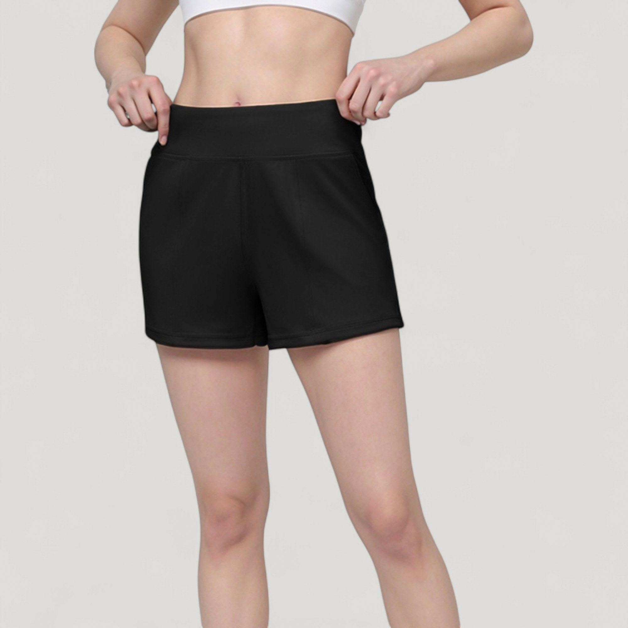 Anna-Kaci Women's High Waist Performance Shorts with Wide Waistband and Side Pockets for Active Comfort