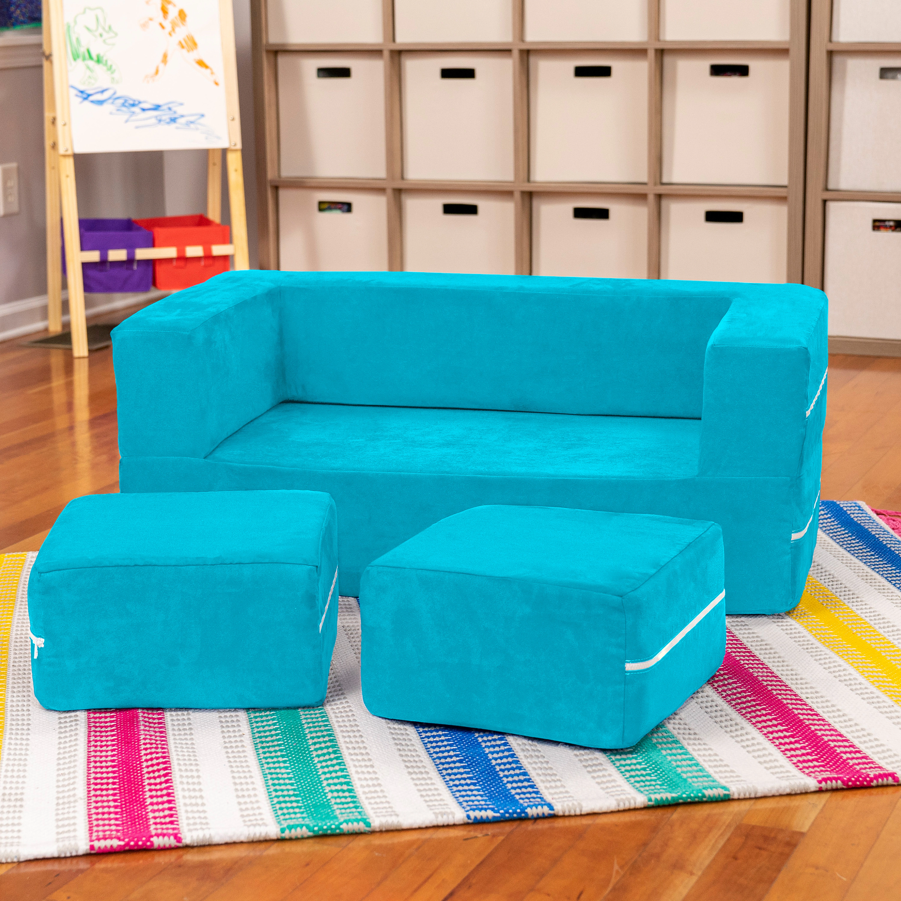 Zipline Modular Kids Loveseat & Ottomans