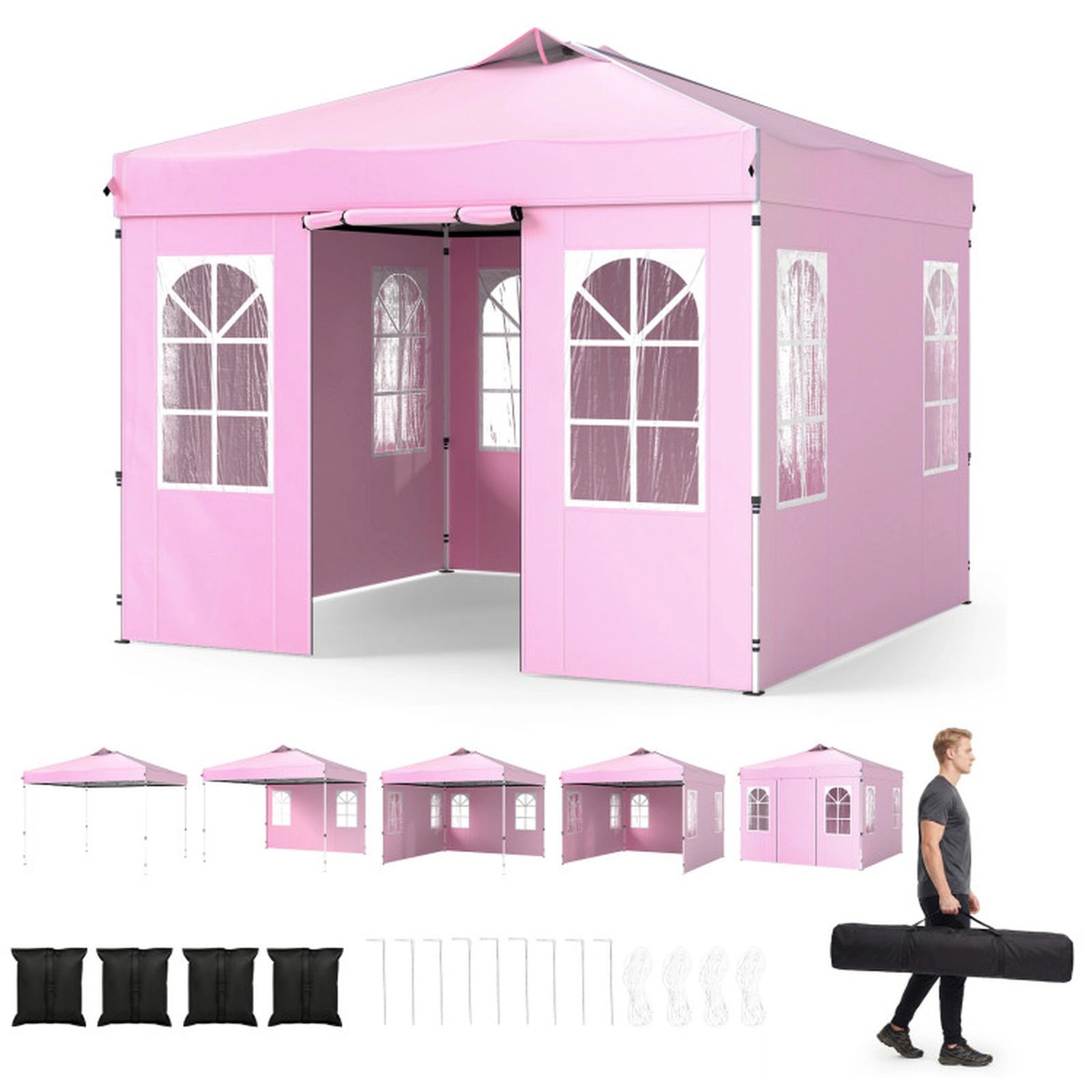 SUGIFT Pop Up Canopy Tent with 4 Sidewalls Adjustable Height Waterproof 10 x 10-ft Pink