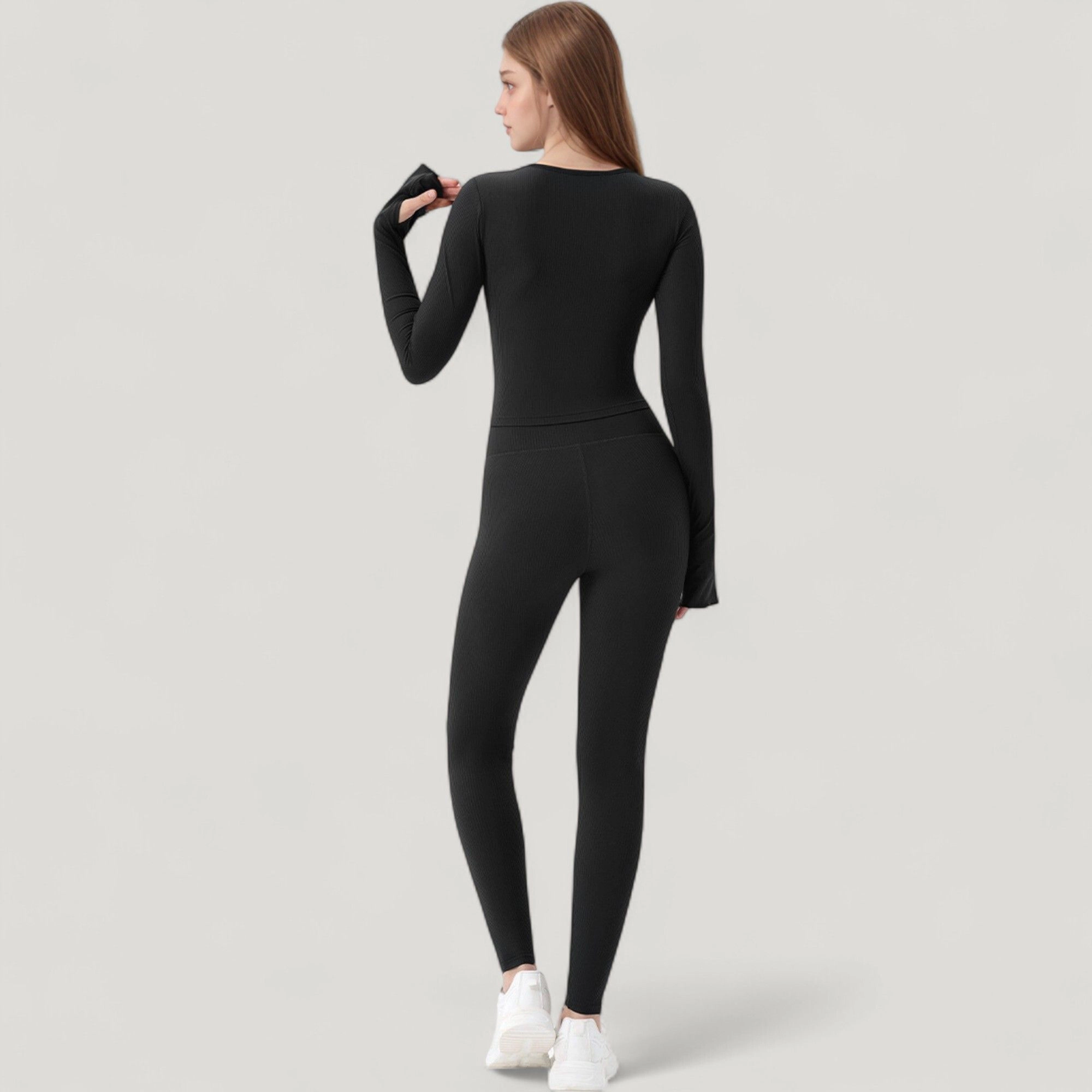 Anna-Kaci Women's Long Sleeve Ribbed Knit Fitted Top with Asymmetrical Neckline and Thumbhole Cuffs