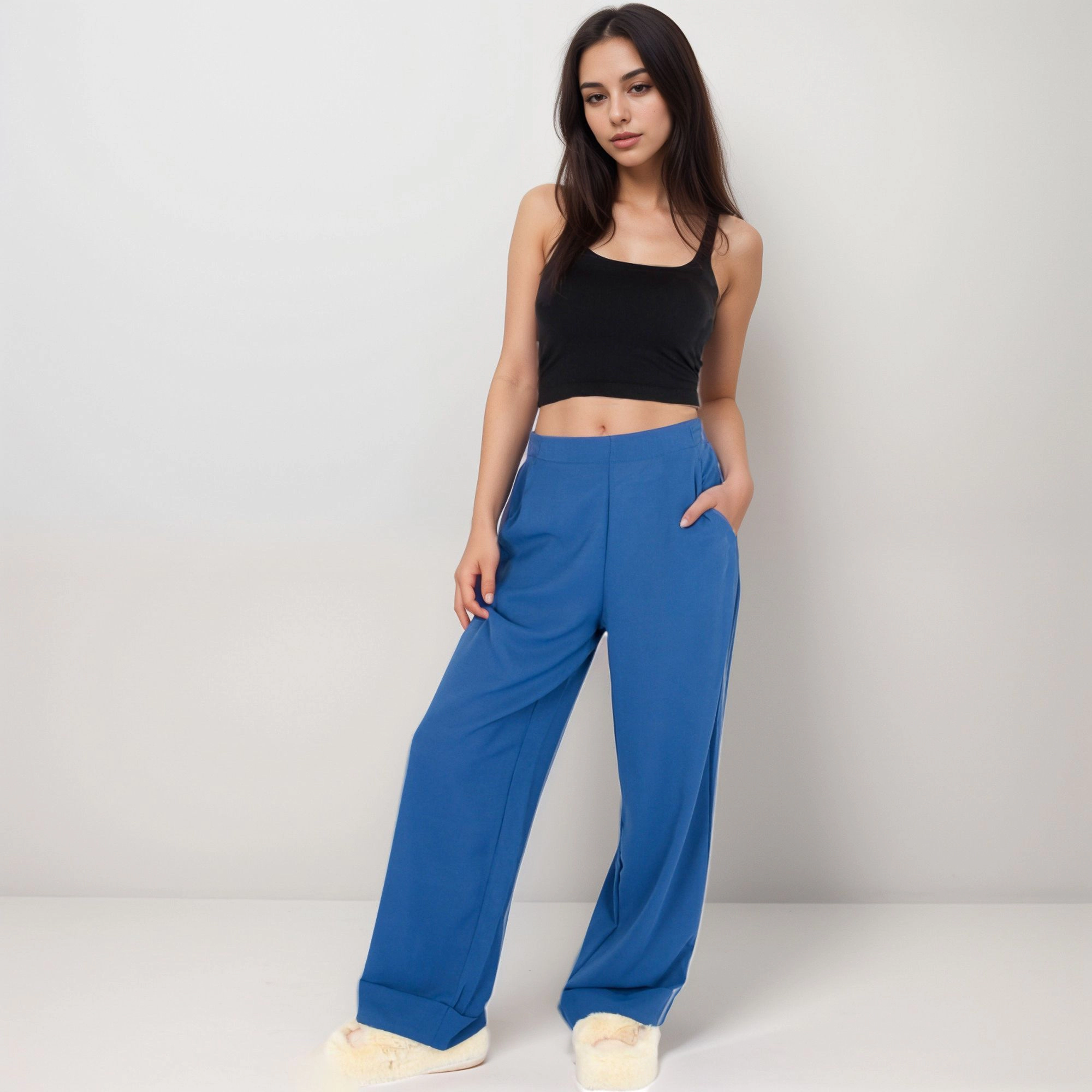 Anna-Kaci Women's Vertical Red Stripe Wide Leg Pants with Waistband and Full-Length Flowing Silhouette