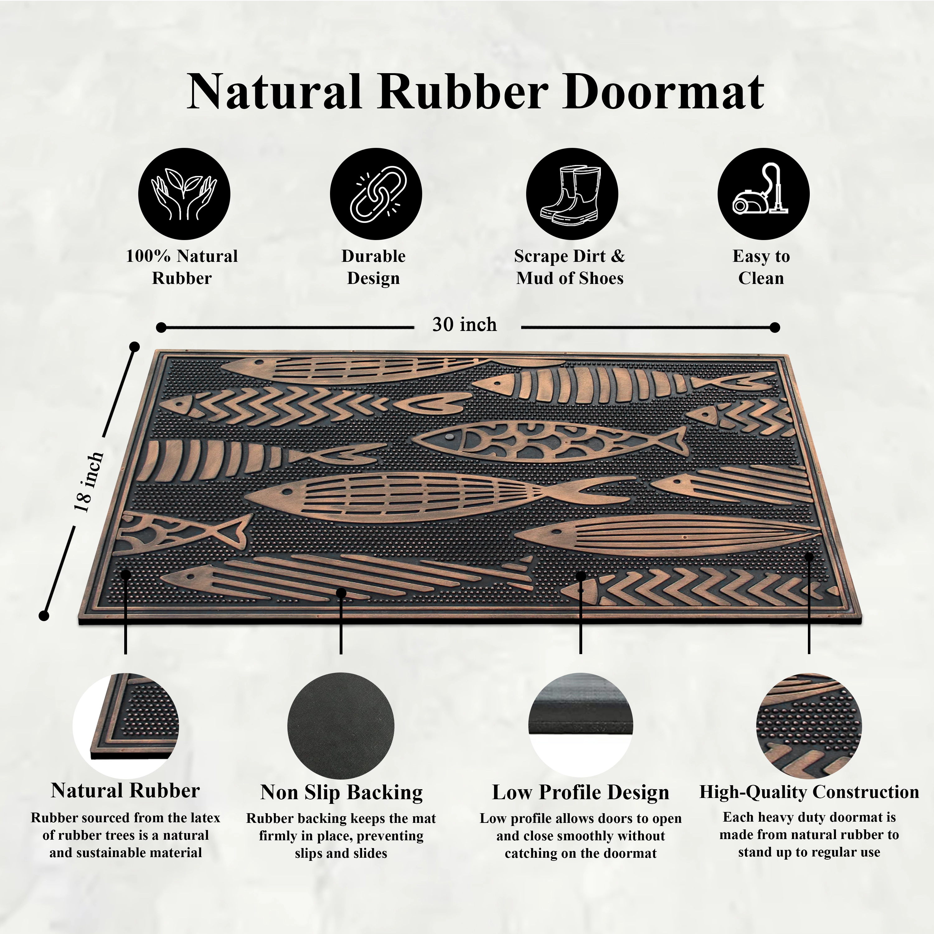 A1 Home Collection Rubber Welcome Doormat Non-Slip Indoor Outdoor Front Door Mat, Nautical Fish, 18 x 30 Inches
