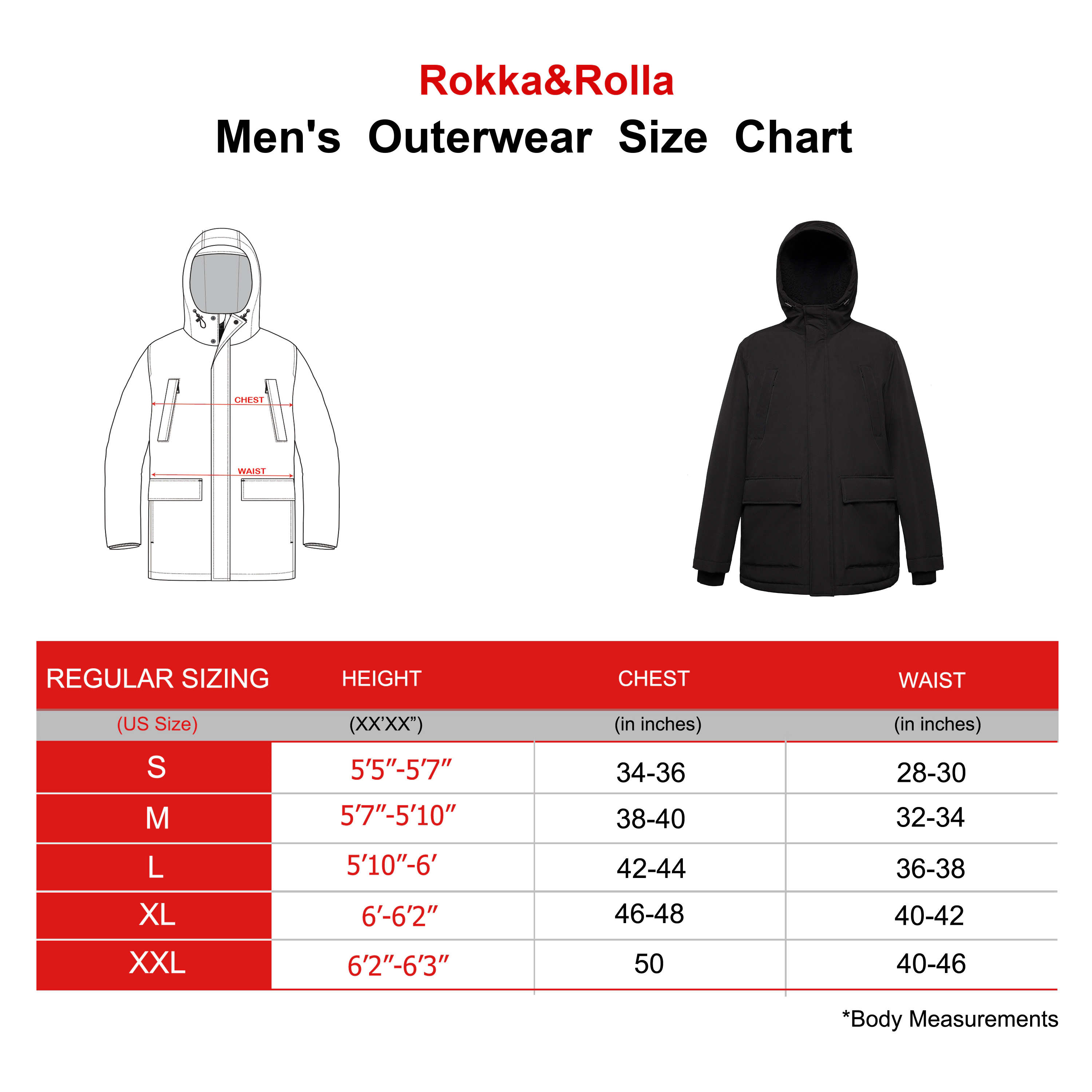 Rokka&Rolla Mens Hooded Mid-Length Parka Jacket