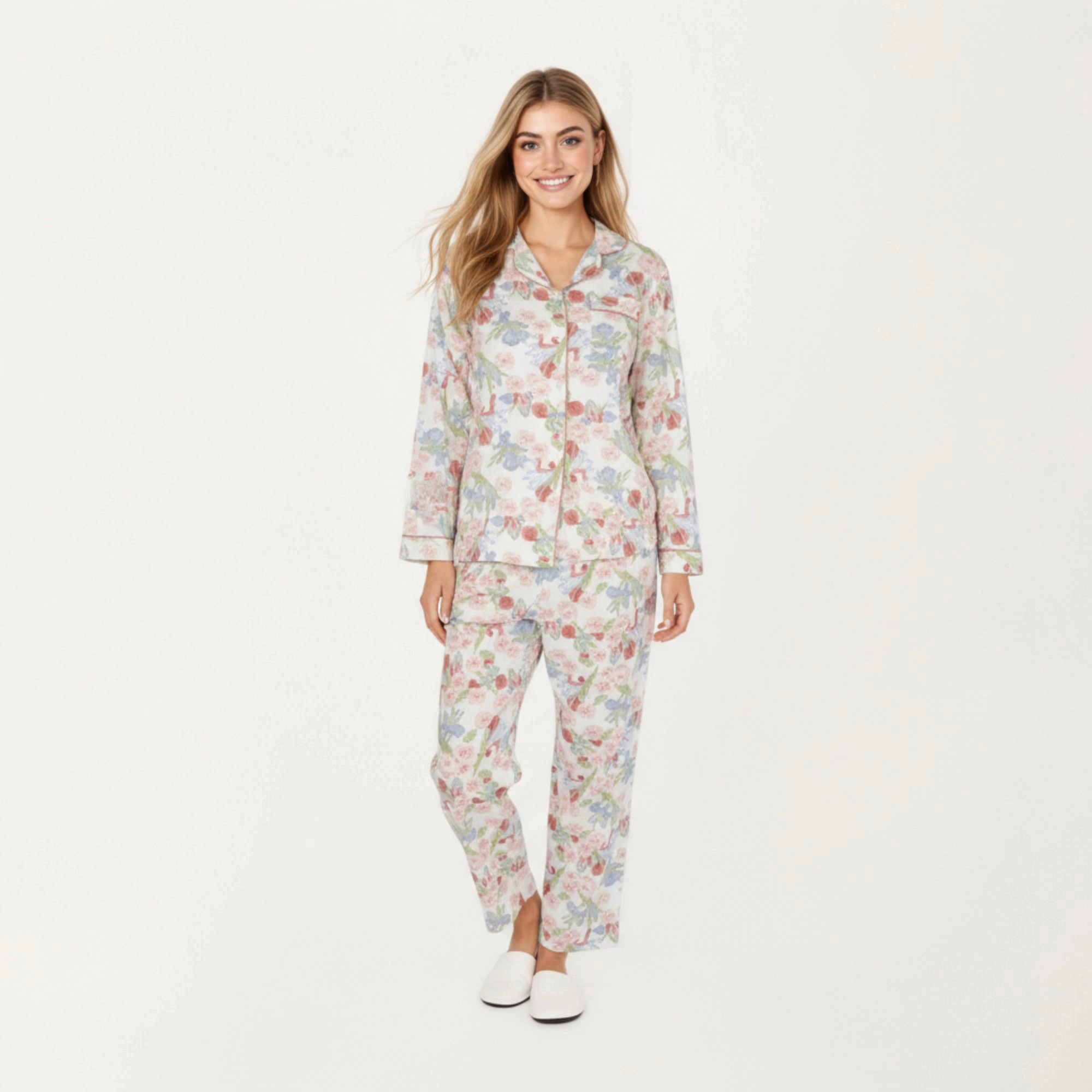 Anna-Kaci Women's 2-Piece Floral Print Button Up Long Sleeve Pajama Top and Matching Pants