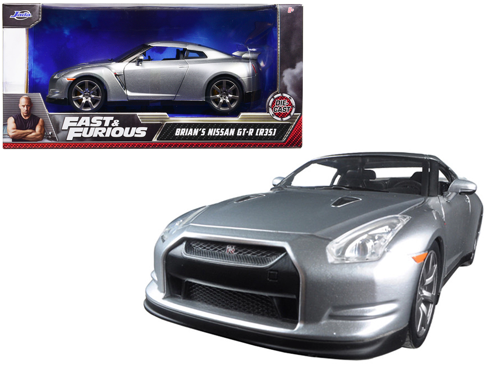 Jada Brian's Nissan GT-R (R35) Silver "Fast & Furious" Movie 1/24 Diecast Model Car by Jada