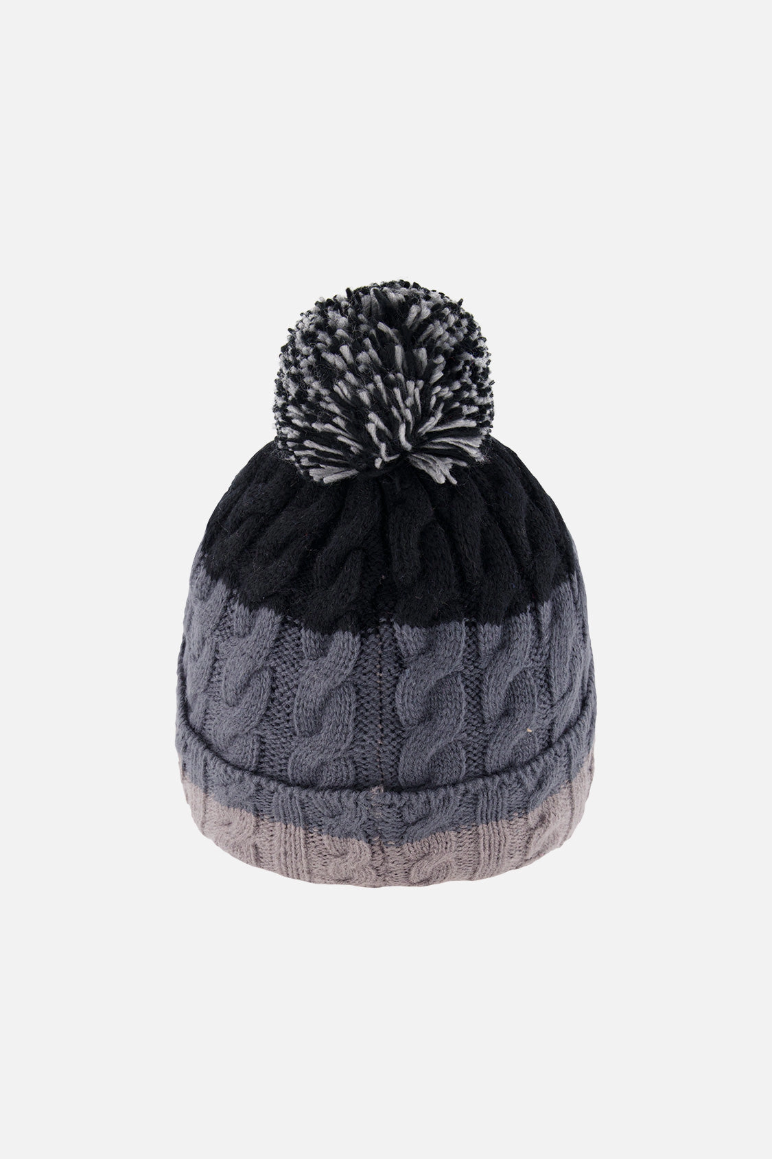 Deux par Boys Color Block Cable-Knit Winter Knit Hat with Pompom