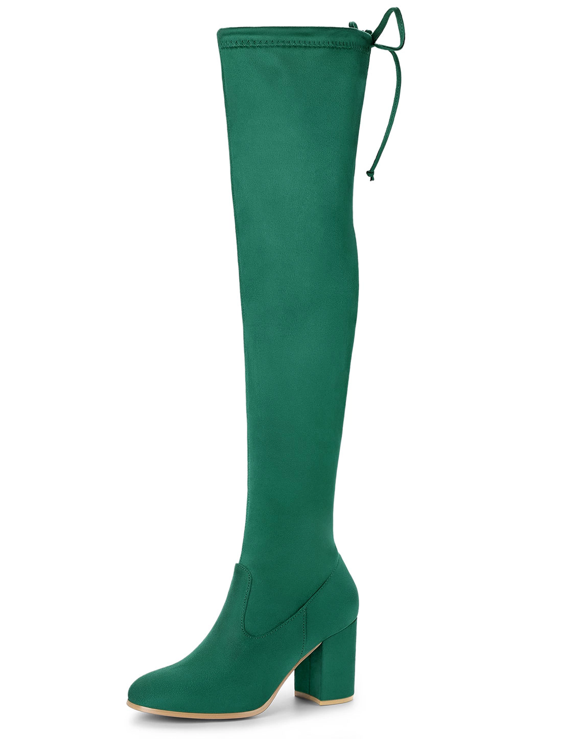 BLISSFUL STEP Women Faux Suede Round Toe Chunky Heel Over the Knee High Boots