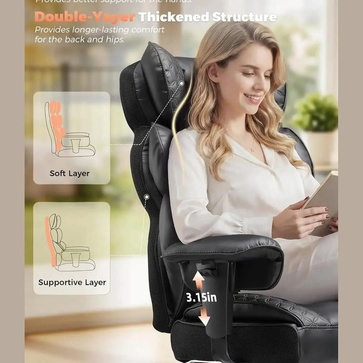 Platinum-Level Office Chairs Big Tall Leather Ergonomic Office Chair With Retractable Footrest For Heavy Duty Comfort