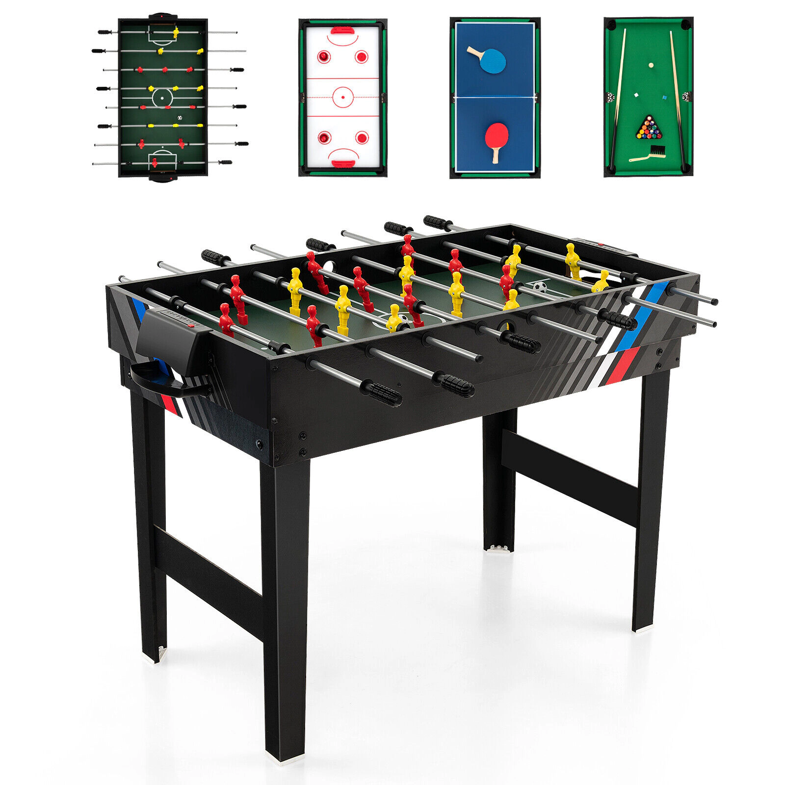 SUGIFT Black 4-in-1 Multi Game Table with Pool Foosball and Hockey Surfaces 49-in W 38-in D 32.5-in H